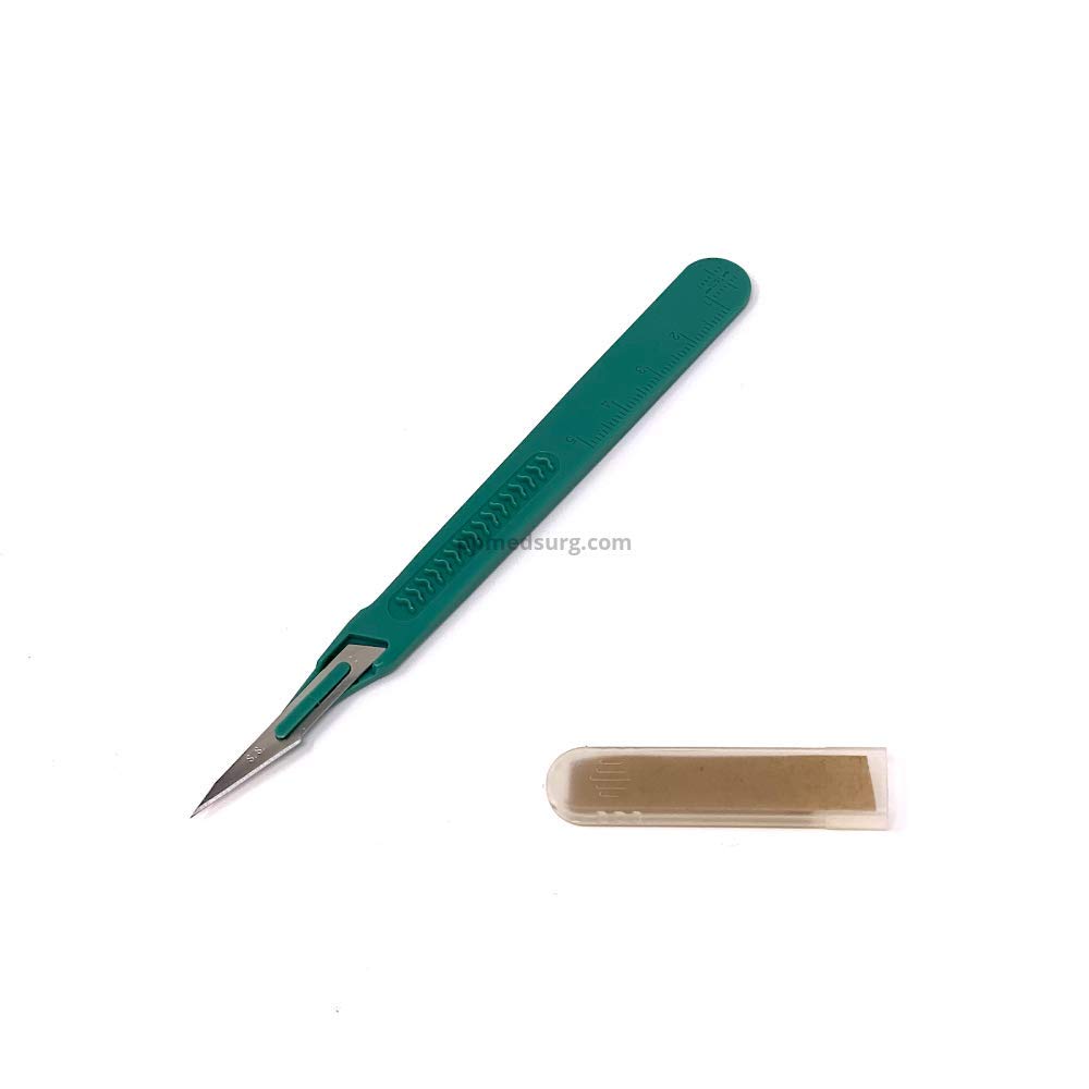 Disposable Sterile Scalpels Size 11 - Surgical Blades with Plastic Handle & Metric Line | 500-Pack Individually Foil Wrapped | Perfect for Medical Procedures, First Aid Kits & Veterinary Use