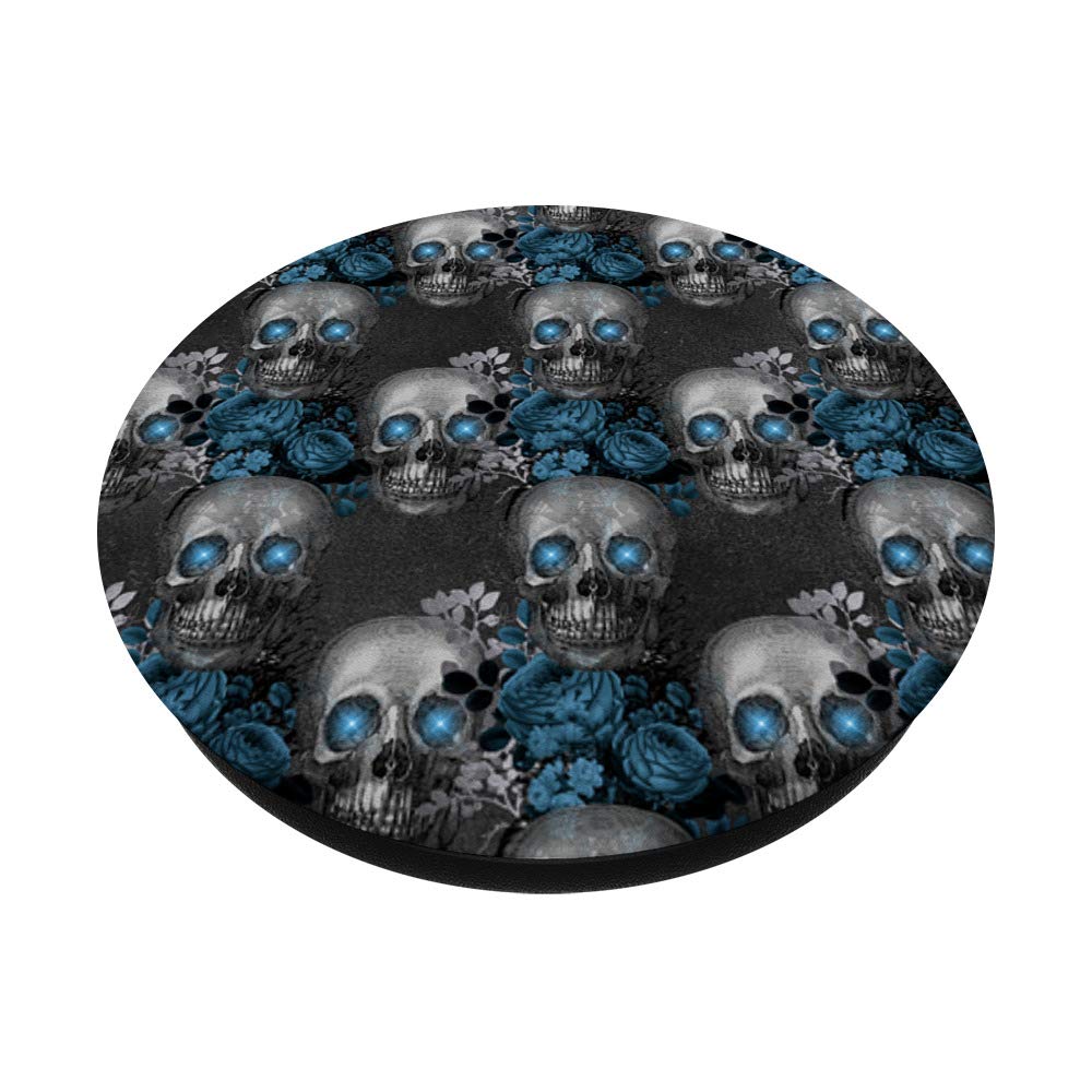 Gothic Grunge PopSockets Grip and Stand - Blue Teal Black Floral Skull Roses Phone & Tablet Accessory for Gothic Lovers, Halloween Decor, Dark Aesthetic Fans