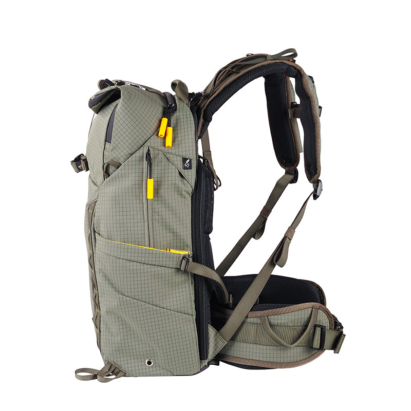 VEO Active 49 Khaki Green Camera Backpack with USB Charger Port - Waterproof DSLR Bag for Travel, Hiking & Photography Accessories Storage