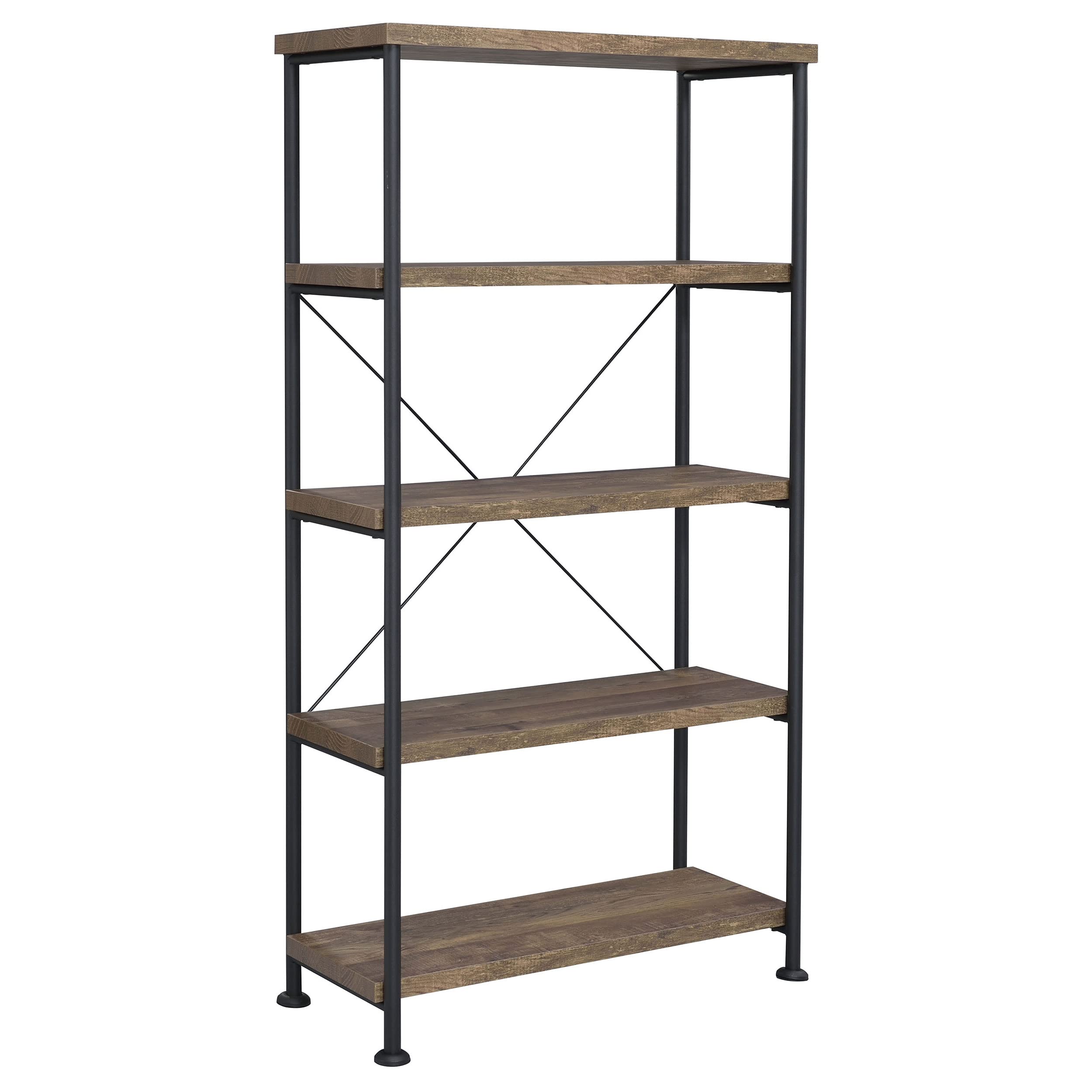 Coaster Furniture Analiese Rustic Industrial 4-Shelf Bookcase - Brown Oak & Black Composite Wood Shelves with Metal Frame - Perfect for Living Room, Office & Bedroom Storage