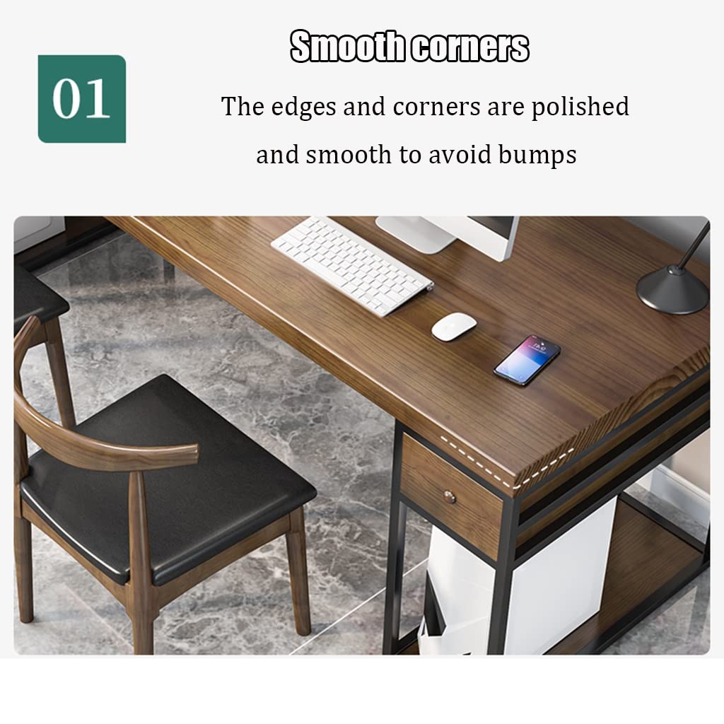 Solid Wood & Metal Computer Desk with Storage Drawer & Chair Set - 160x70x75cm Home Office Desk for Work, Study, Gaming & Writing - Ergonomic Workstation for Small Spaces