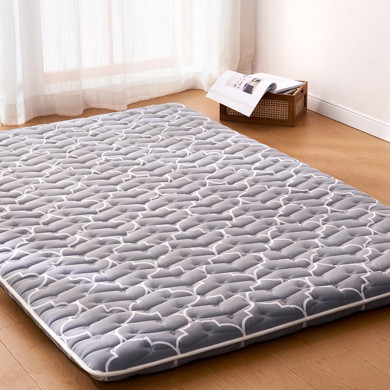 Premium Japanese Floor Mattress Futon - 100% High Density Comfortable Foam Tatami Mat Sleeping Pad - Thick Portable Bed for Kids & Adults - Guest Room, Dorm, Camping & Travel - Full Size 80