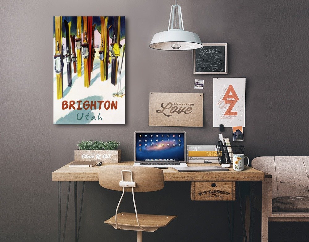 Brighton Utah Colorful Skis Wall Art - 16x24 Wrapped Canvas Print for Home & Office Decor - Perfect for Ski Resorts, Mountain Cabins & Winter-Themed Rooms