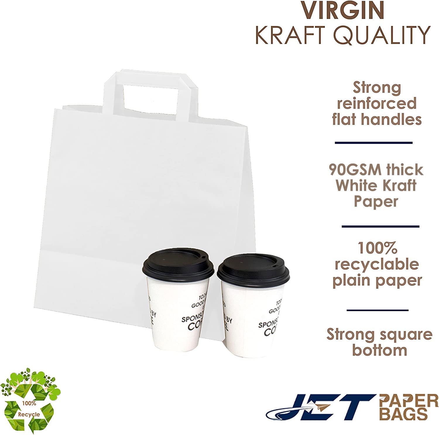 Premium White Kraft Paper Bags with Handles - 11”x6”x11.5” [400 Pcs] - Eco-Friendly Recyclable Takeout Bags for Grocery, Retail, Party Favors, Wedding Gifts & Goodie Bags - Perfect for Restaurants, Boutiques & Events