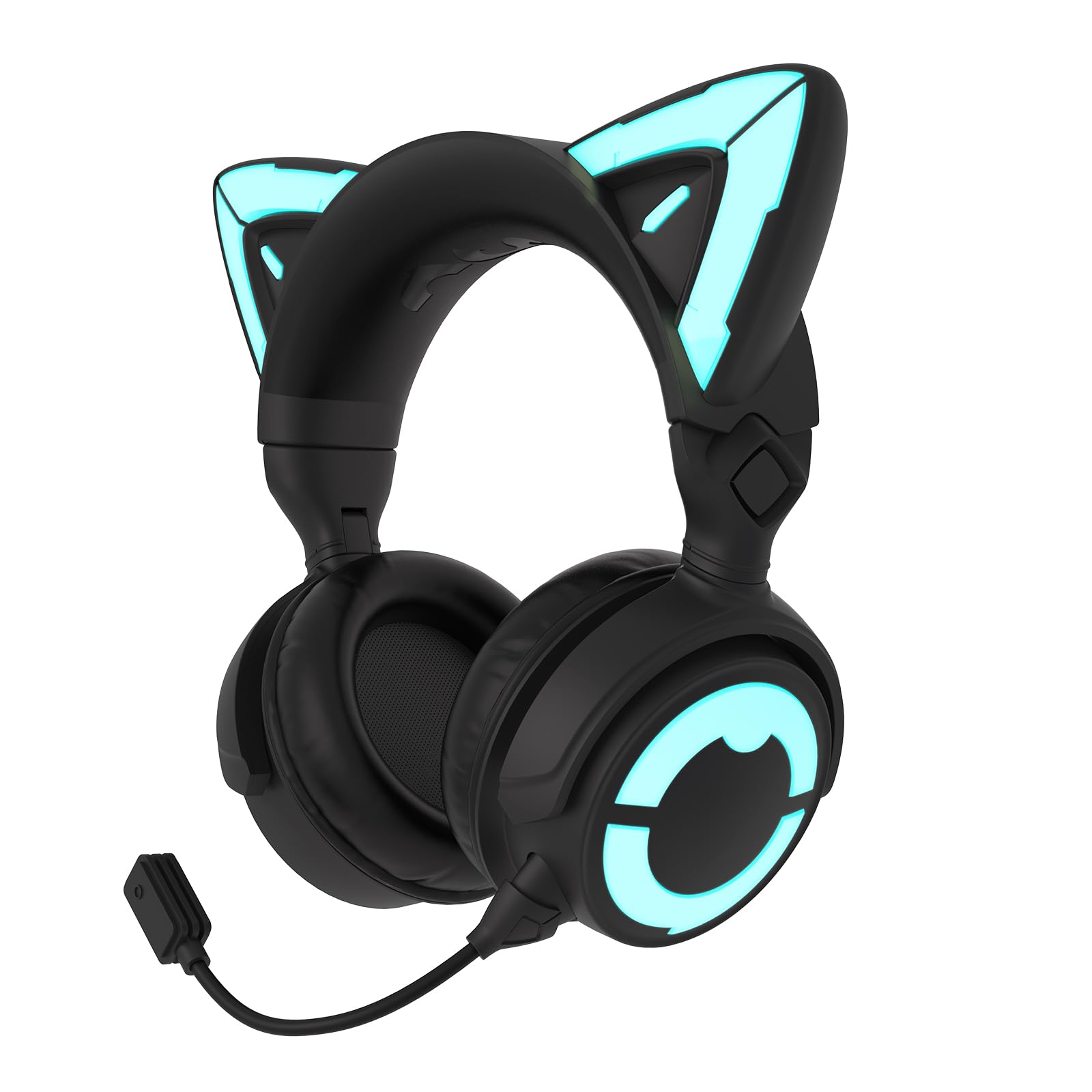 YOWU Cat Ear RGB Gaming Headset with Microphone - Wireless Bluetooth & 2.4G USB/Type C Headphones for PC, PS4, PS5, XBOX, Nintendo Switch (50mm Drivers, Wired/Wireless) - Perfect Valentine's Day Gift for Gamers (Black) | Ideal for Streaming, Competitive Gaming & Late-Night Sessions