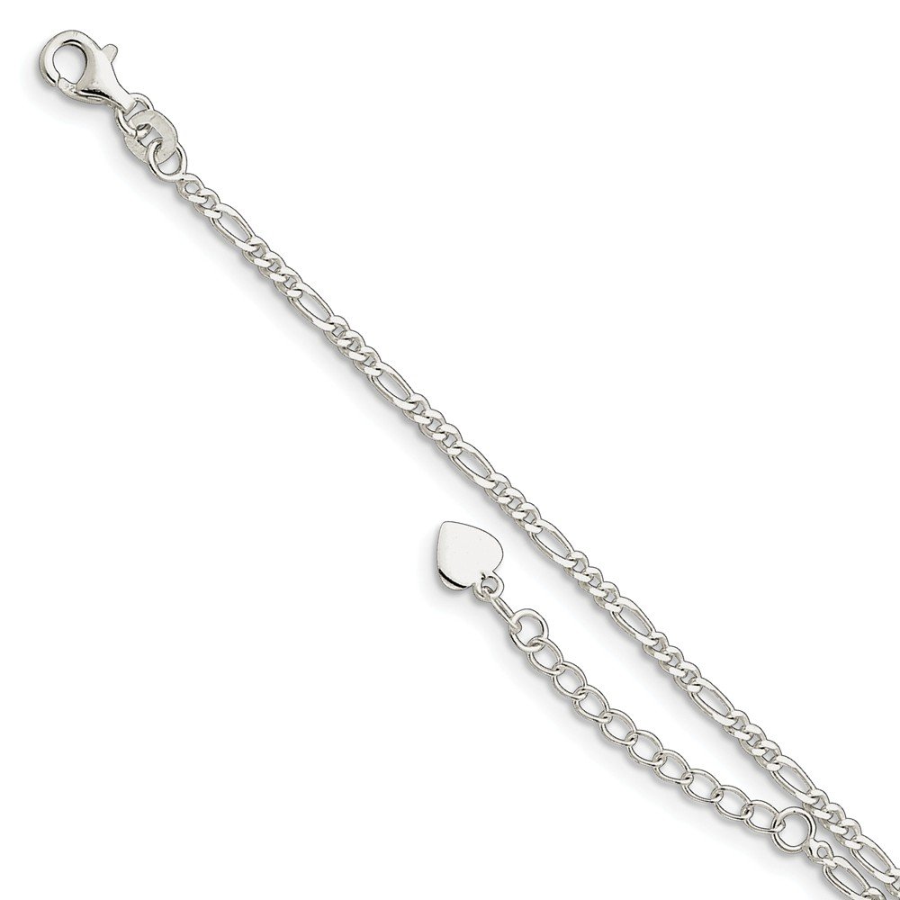 925 Sterling Silver Diamond-Cut Figaro Chain Anklet with Lobster Clasp - 9 Inch 2mm Width Dainty Ankle Bracelet for Women, Perfect for Beach Vacation & Summer Outfits