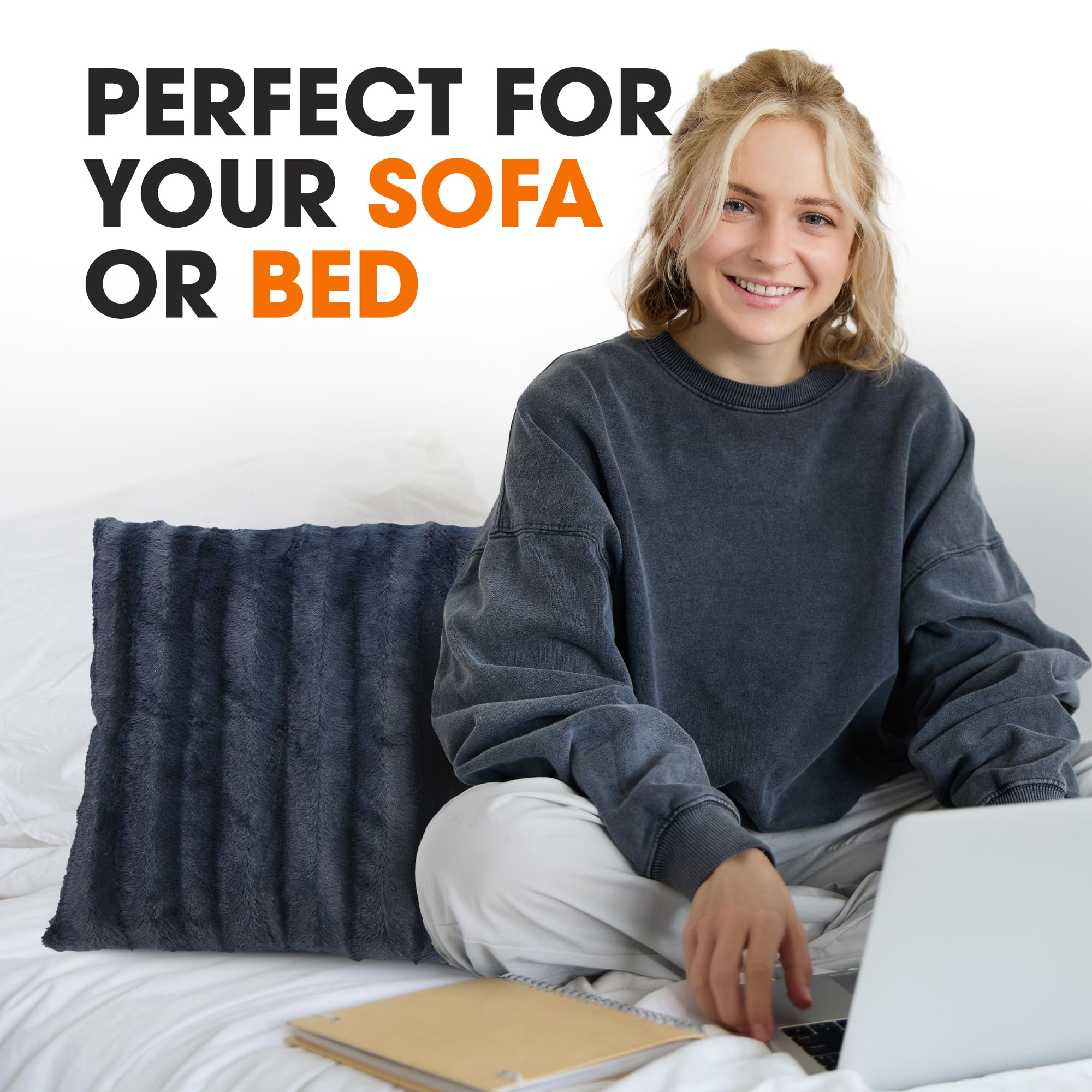 Cheer Collection Faux Fur Throw Pillow Cover - Soft Fluffy Decorative Cushion Case 20x20 Inches for Sofa, Bed, Living Room - Cozy Accent Pillow Cover (Blue, Pack of 1) - Perfect for Home Decor, Lounge Comfort & Gift Giving