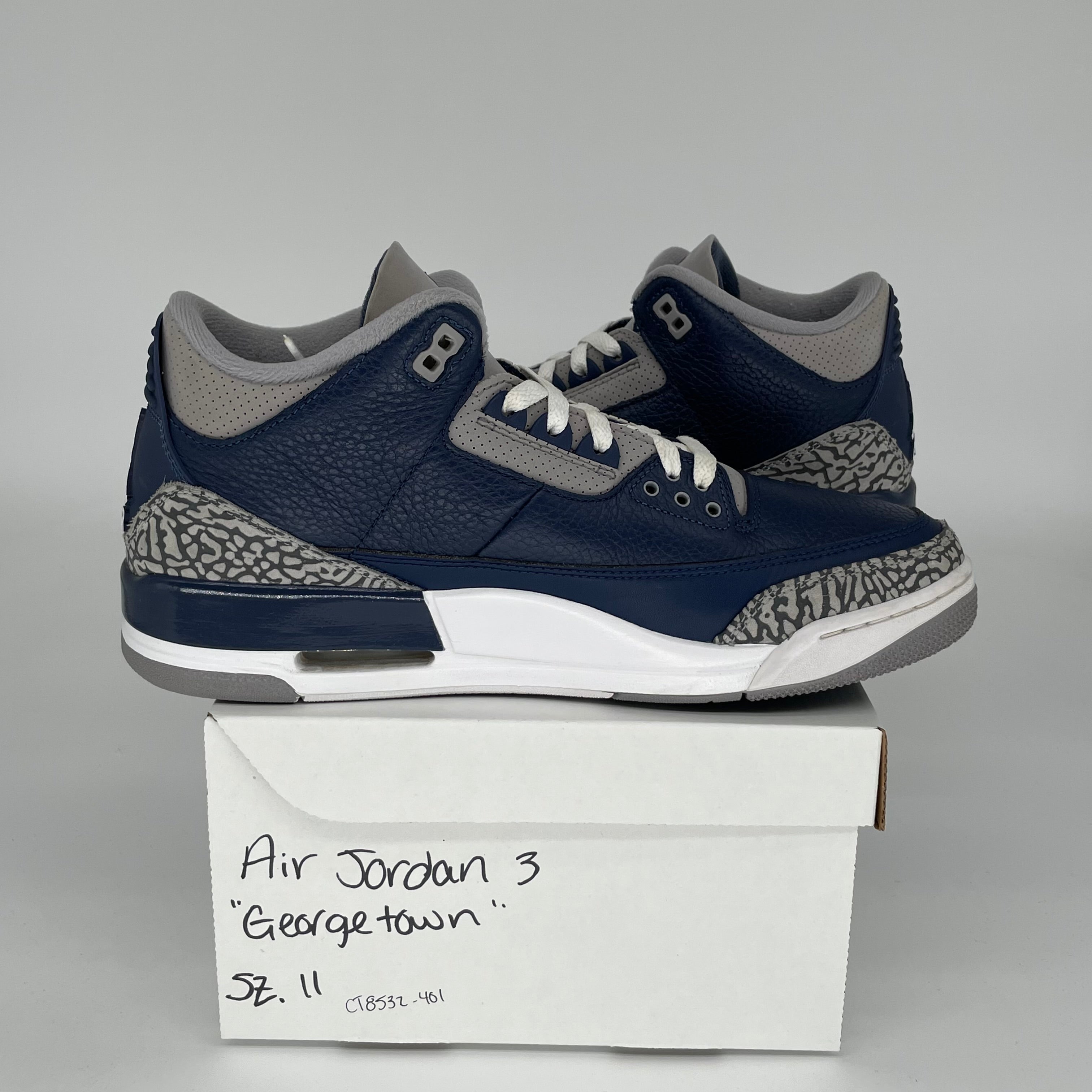 AIR JORDAN 3 Retro 'Georgetown' Men's Basketball Shoes Size 11 - White/Blue/Grey (CT8532-401) | Perfect for Casual Wear, Sneaker Collecting & Street Fashion