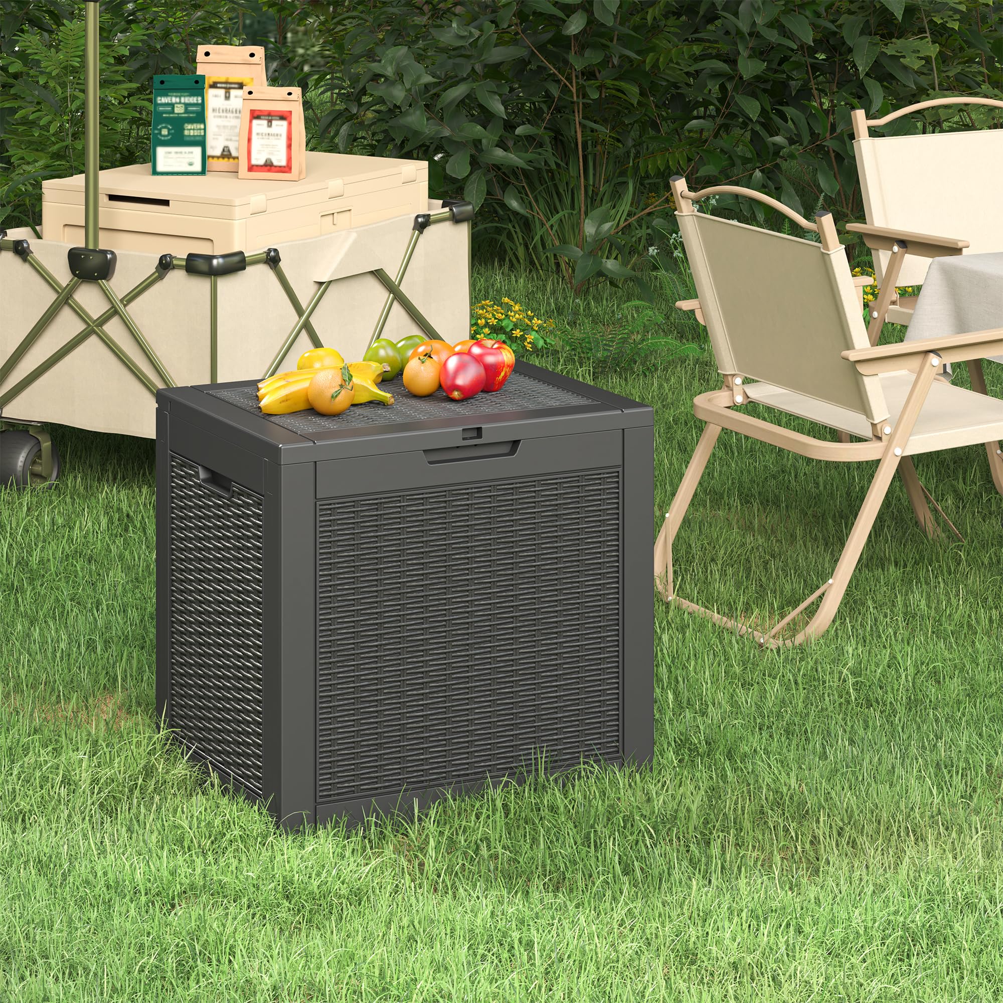 34 Gallon Waterproof Outdoor Storage Box with Lockable Lid - Deck Box for Backyard, Garden Tools, Patio Cushions & Pool Accessories | Indoor & Outdoor Use for Package Delivery, Organizing & Weatherproof Storage