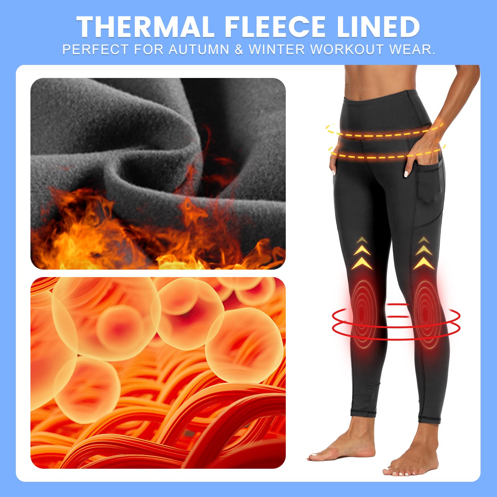 GAYHAY Fleece Lined Leggings for Women with Pockets - Thermal High Waisted Winter Yoga Pants, Warm Thick Workout Leggings | Perfect for Cold Weather Running, Gym Sessions & Outdoor Activities