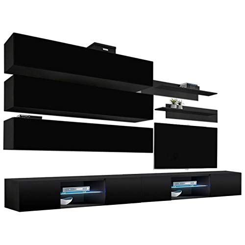 Modern Wall-Mounted TV Stand with Storage Shelves & LED Lights - 33