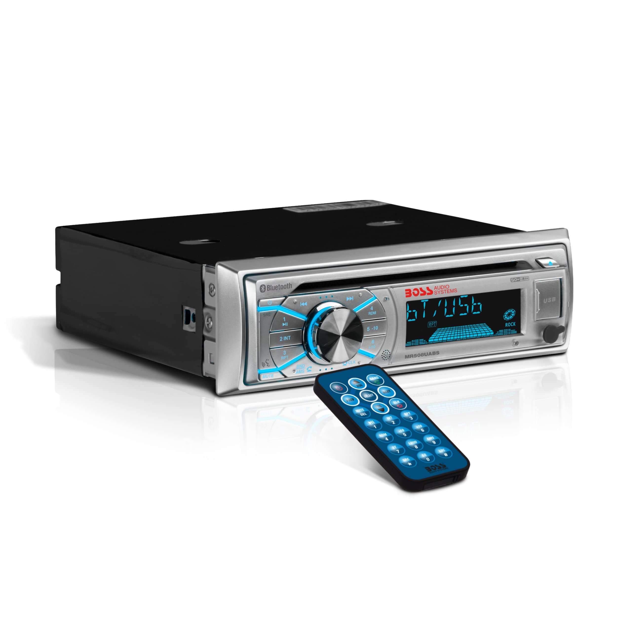 Boss Audio Systems MR508UABS Marine Boat Stereo - Single DIN Bluetooth CD/DVD Player with AM/FM Radio, USB Port & Wireless Remote Control for Boats, Yachts, and Watercraft Entertainment