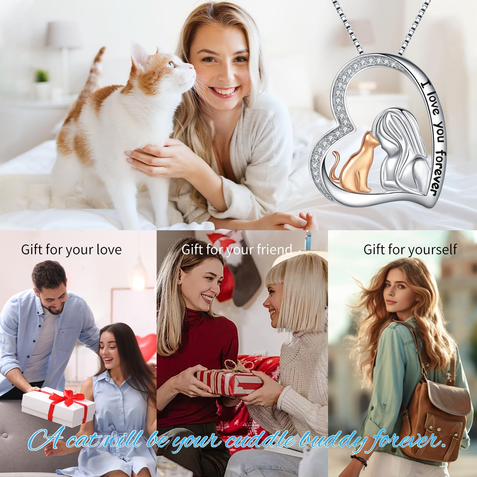925 Sterling Silver Cute Cat & Dog Pendant Necklace for Women - Dainty Pet Jewelry Gift for Daughter, Girlfriend, Wife - Perfect Birthday, Anniversary & Valentine's Day Present for Animal Lovers