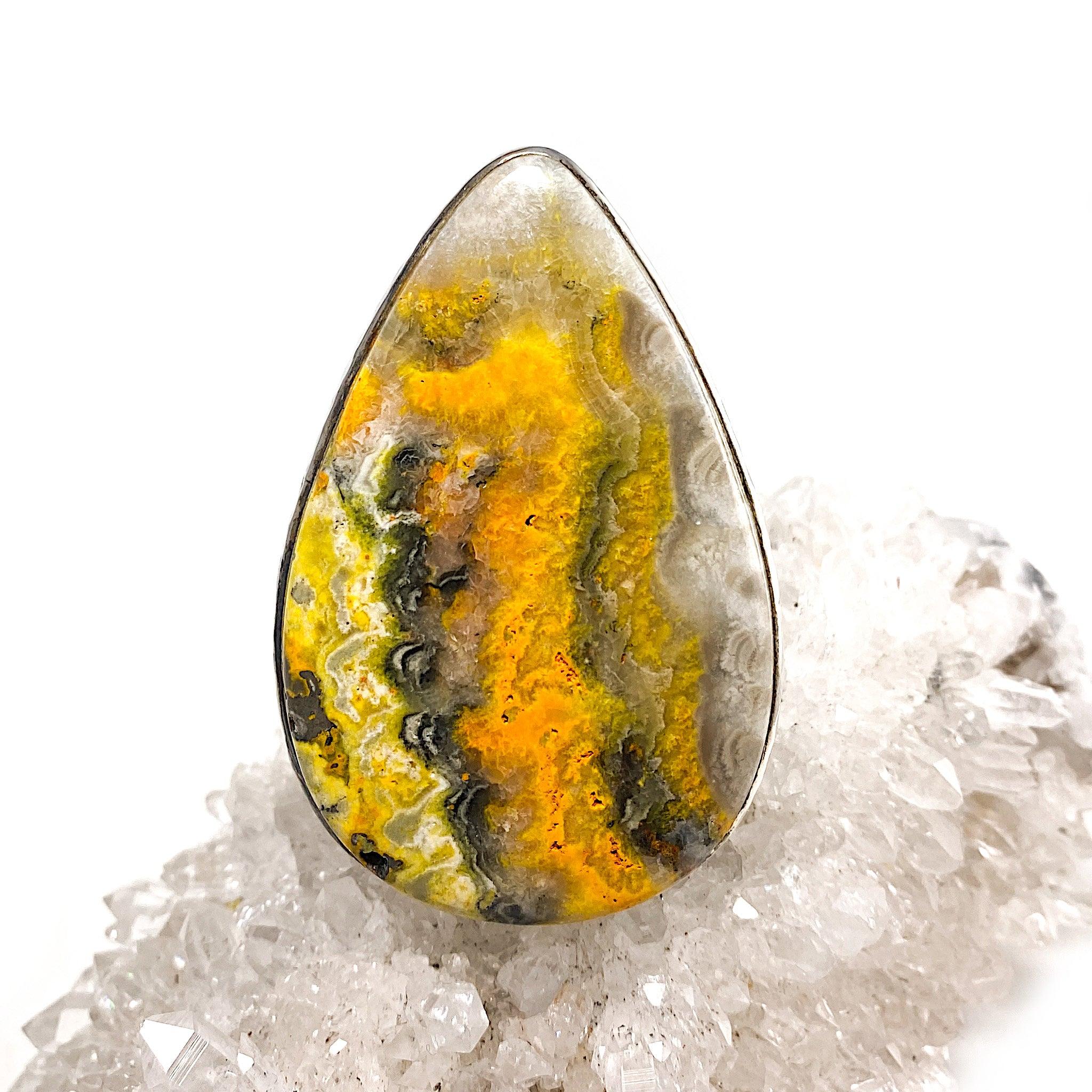 Bumblebee Jasper Teardrop Ring - Size 11 - KRGJ1297 - Handmade Gemstone Jewelry for Women - Perfect for Boho, Hippie & Nature Lover Fashion