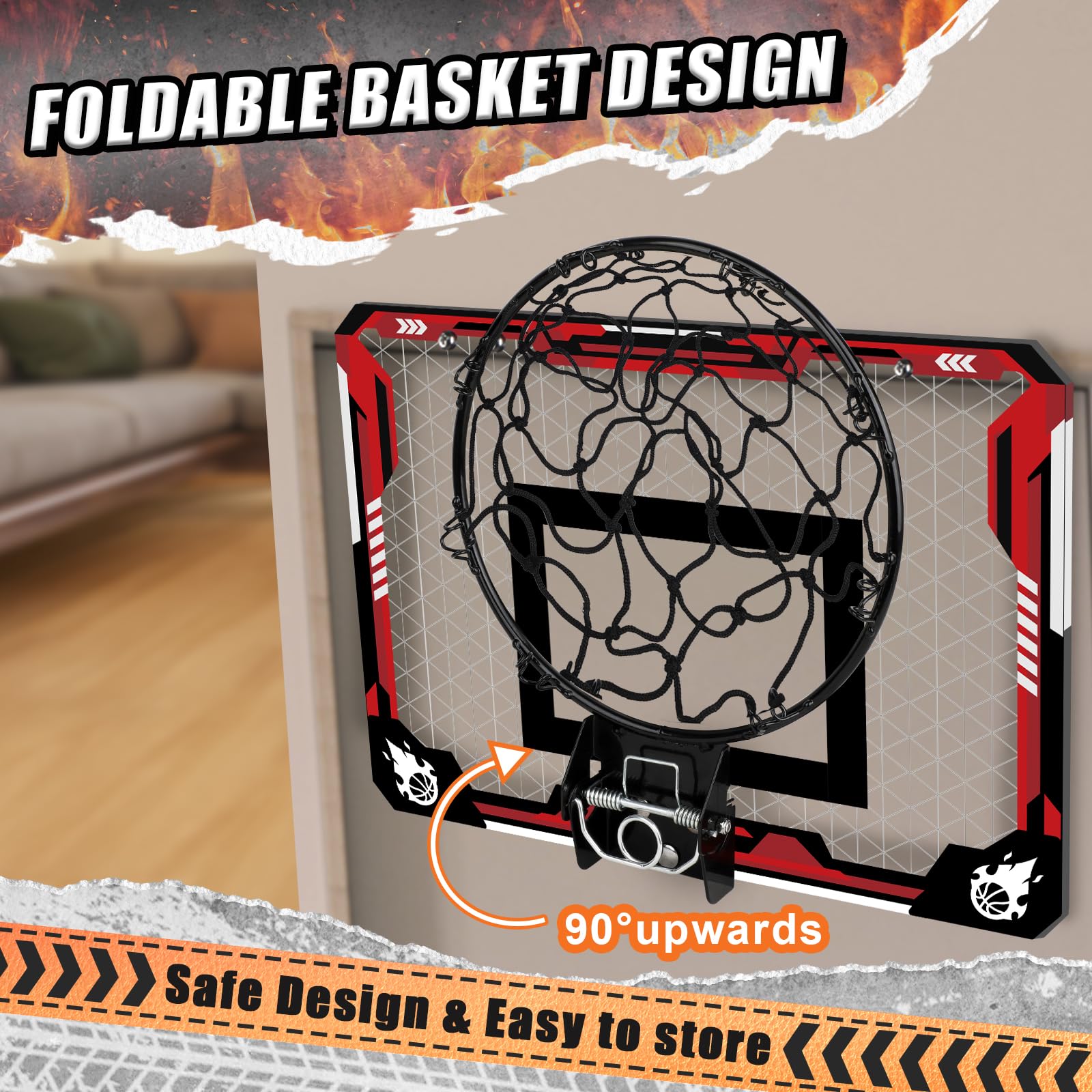 Mini Basketball Hoop for Kids & Adults - Indoor Over The Door Foldable Hoop with 4 Balls, Fan Backboard - Perfect for Bedroom, Office, or Playroom Games - Great Birthday Gift for Boys, Girls & Teens Ages 3+