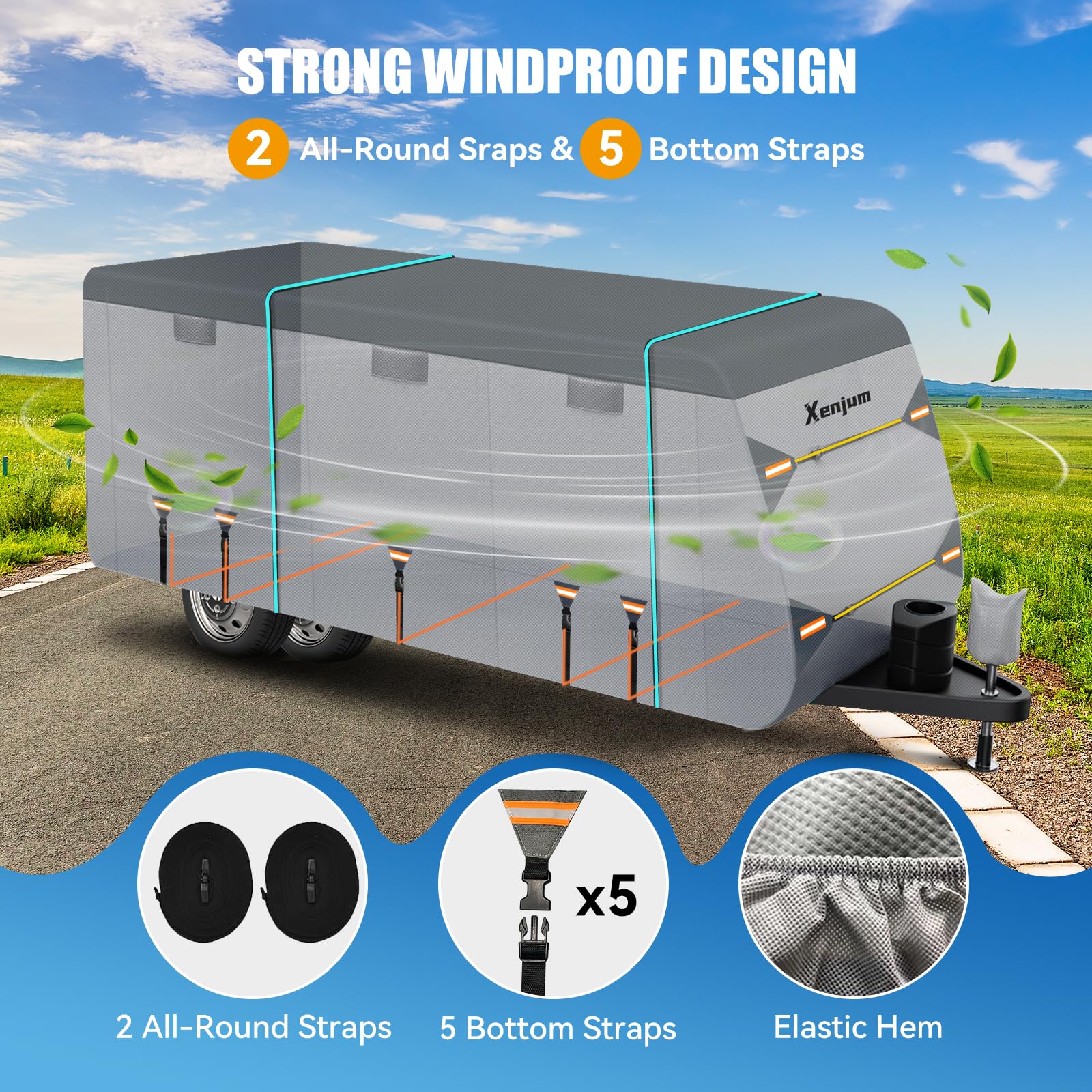 Premium 33-35 ft RV Cover - 7-Layer Heavy Duty Weatherproof Camper Cover with 6 Gutter Protectors & Tongue Jack Cover | UV Resistant Travel Trailer Protection for Outdoor Storage, Camping & Winter Shelter
