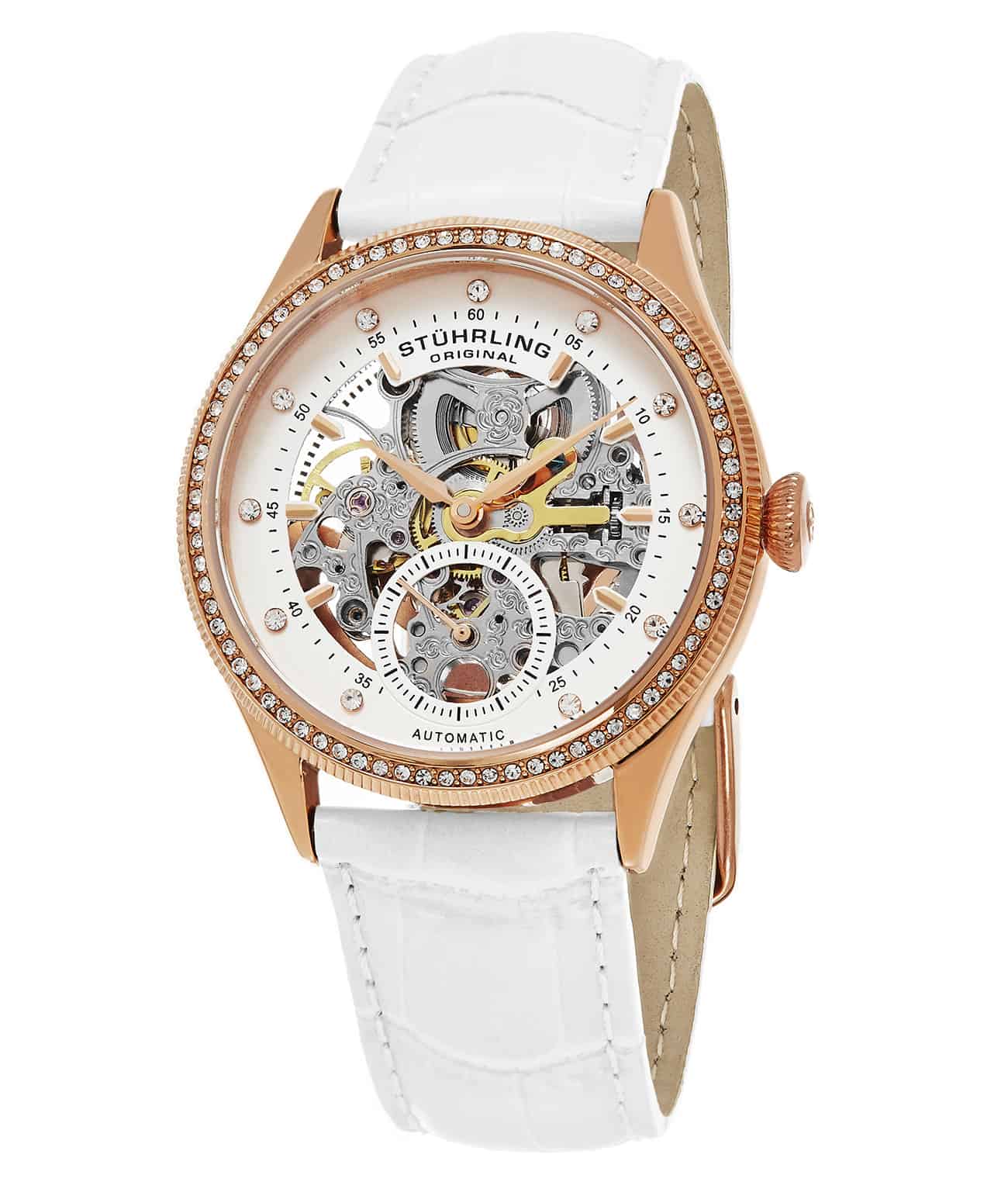Silver Dial / Rose Case / White Leather Strap Tang Buckle
