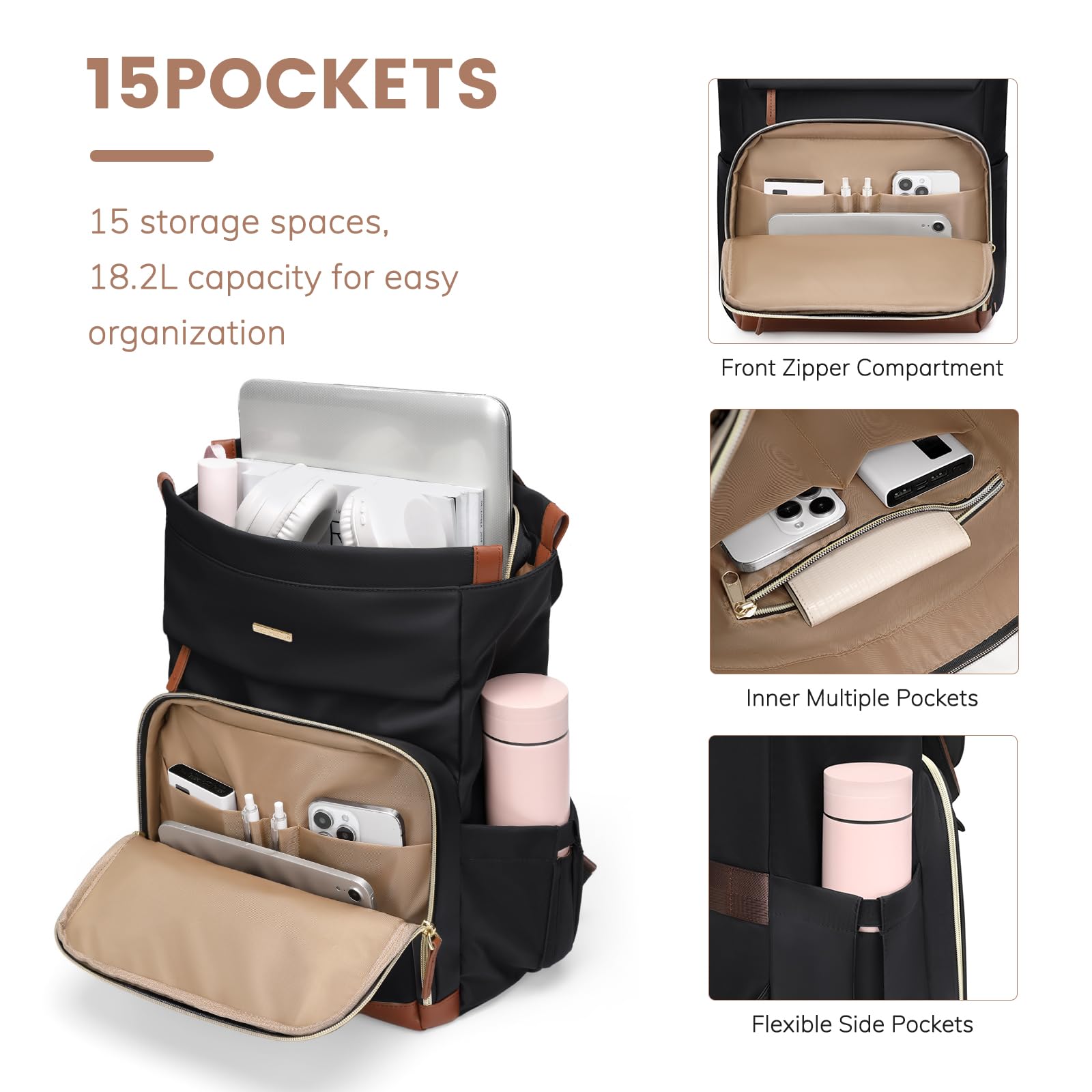 Convertible Laptop Backpack for Women & Men - 16Inch Black Daypack for Work, Travel & College