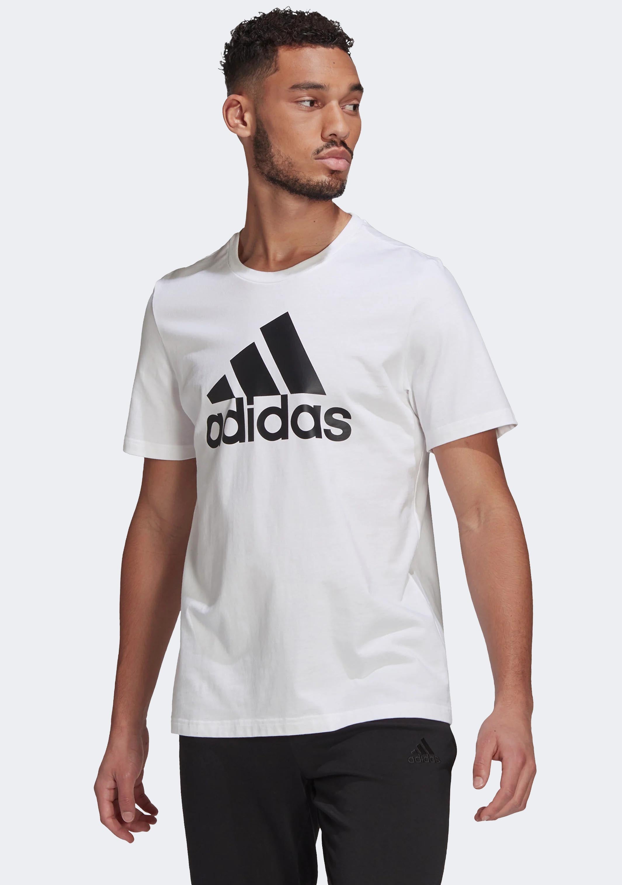 Adidas Men's Essential Big Logo T-Shirt - White | Comfortable Cotton Crewneck Tee for Casual Wear, Gym & Everyday Outfits