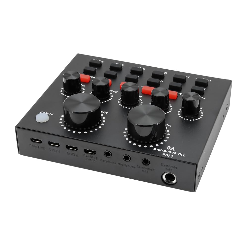 V8 Sound Card for Live Streaming - Voice Changer & Karaoke Headset with External Sound Card for Mobile, Home KTV - Perfect for Singing, Gaming & Podcasting