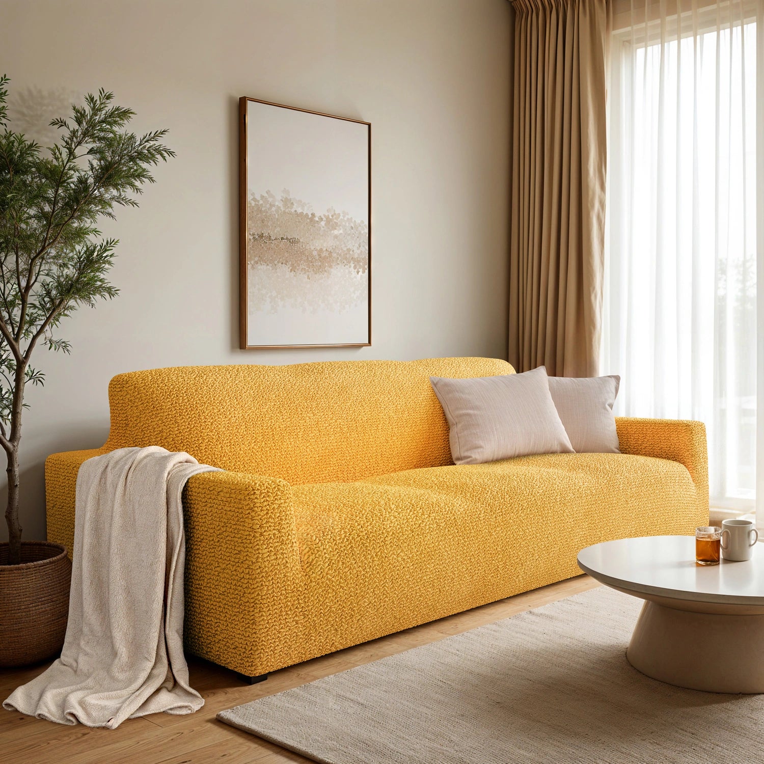 3 Seater Sofa Slipcover - Microfiber Fabric Stretch Couch Cover for Living Room, Home Decor & Furniture Protection