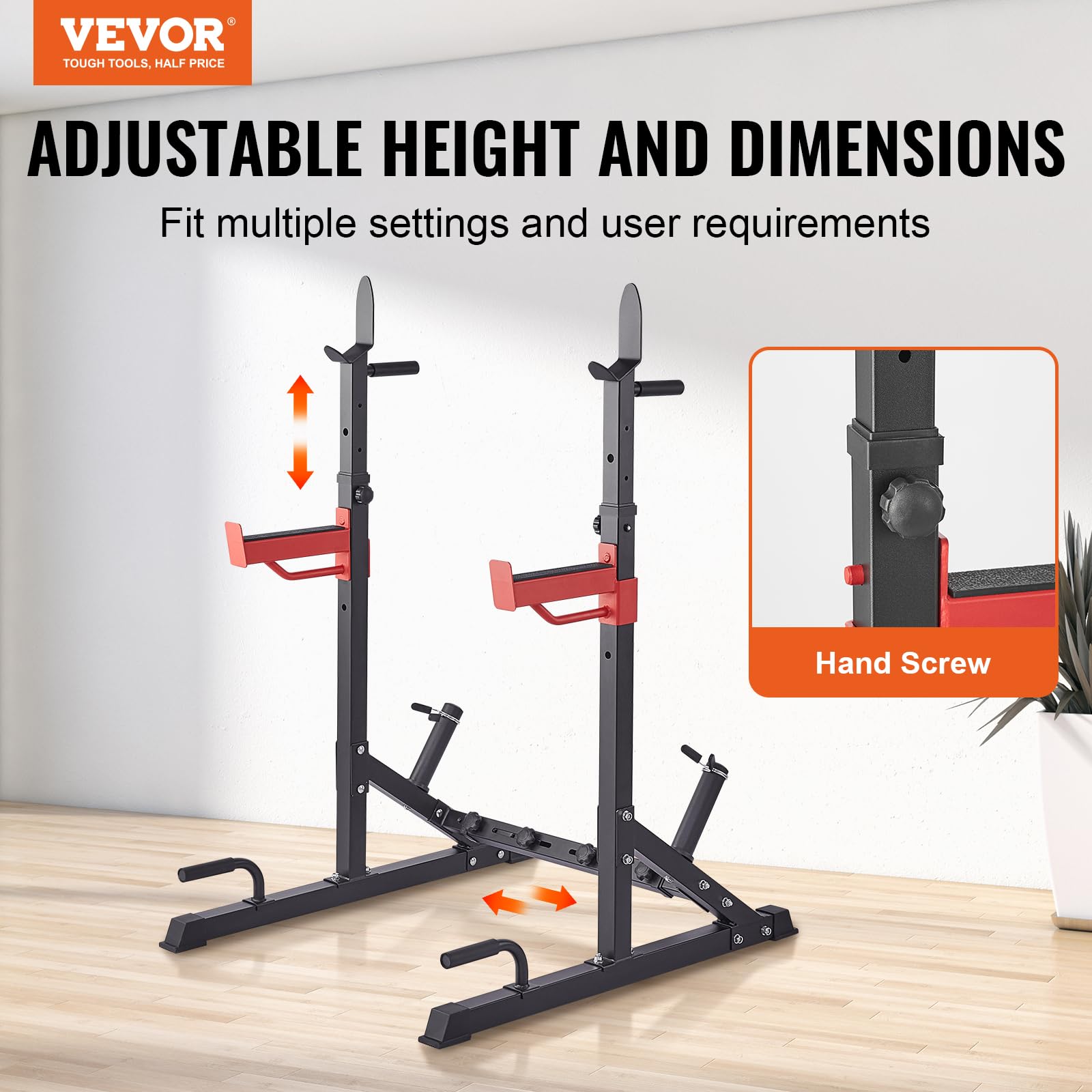 VEVOR Adjustable Squat Stand Power Rack with Pull-Up Bar & Weight Plate Storage - Heavy Duty Home Gym Equipment for Strength Training & CrossFit Workouts