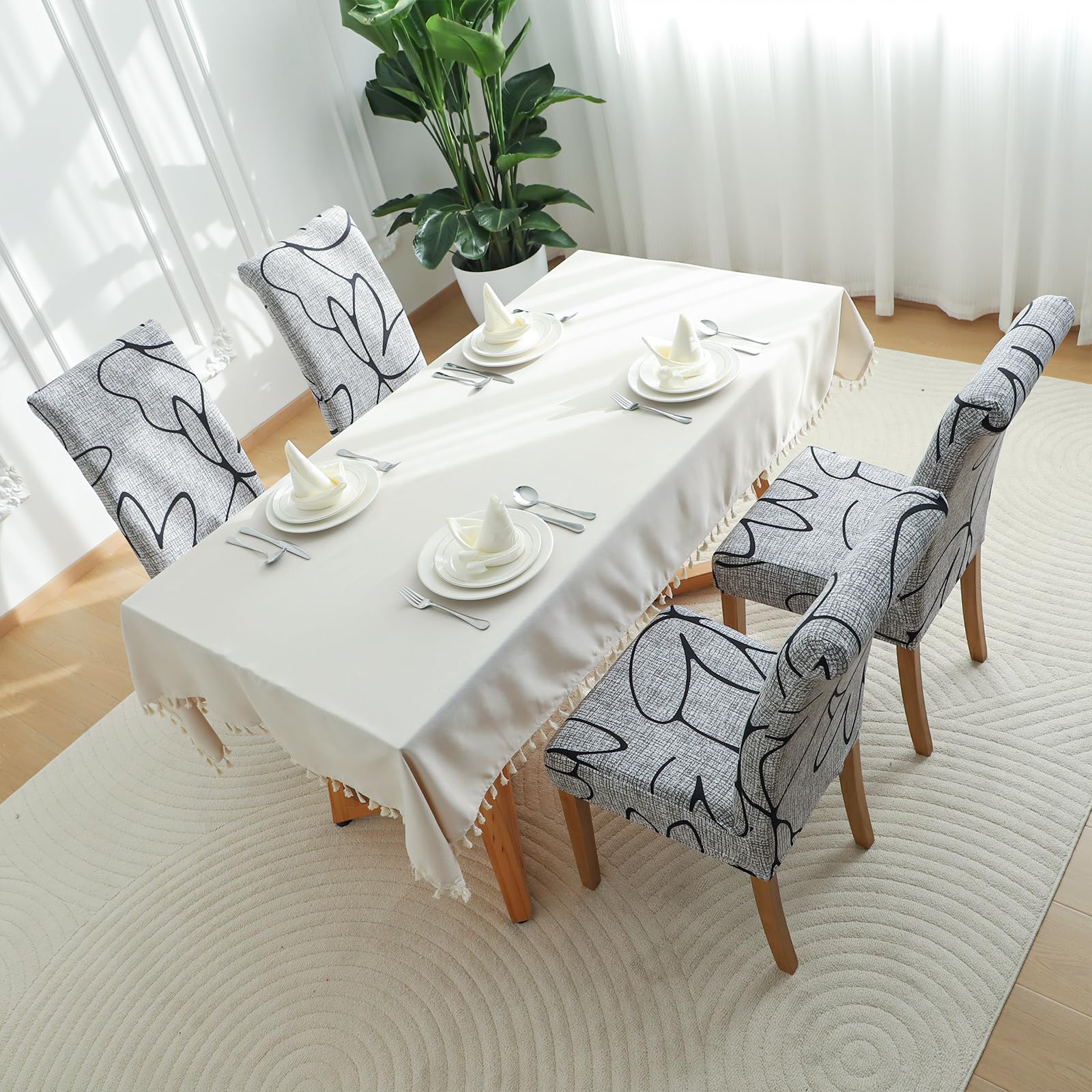 FORCHEER Stretch Dining Chair Covers Set of 4 - Grey Floral Pattern Slipcovers for Kitchen, Parsons & Dining Room Chairs | Washable & Elastic Fit | Perfect for Home Decor, Parties & Daily Use