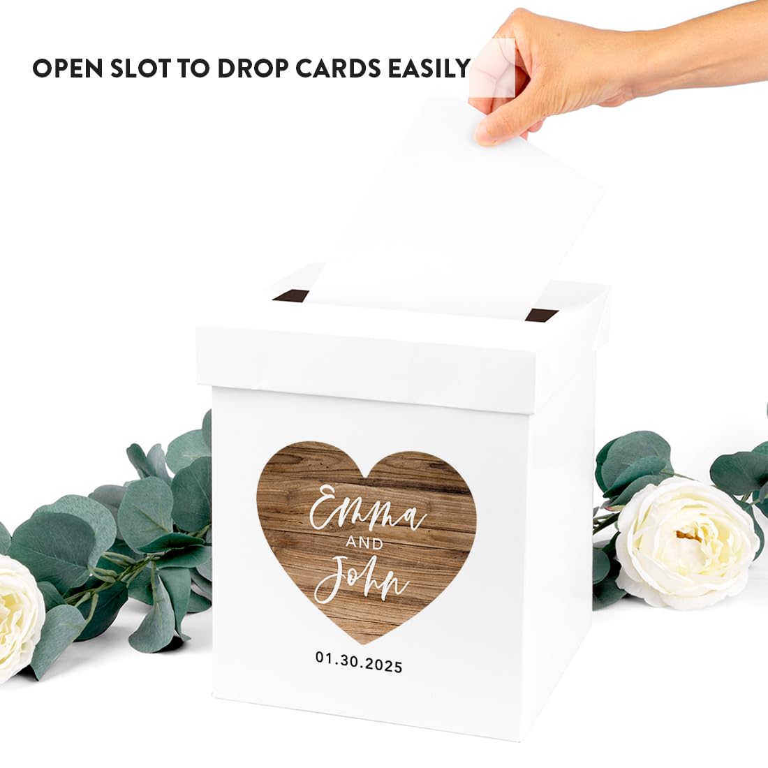 Custom Wedding Card Box 10x10x10 - Rustic Heart Gift Box for Wedding Day