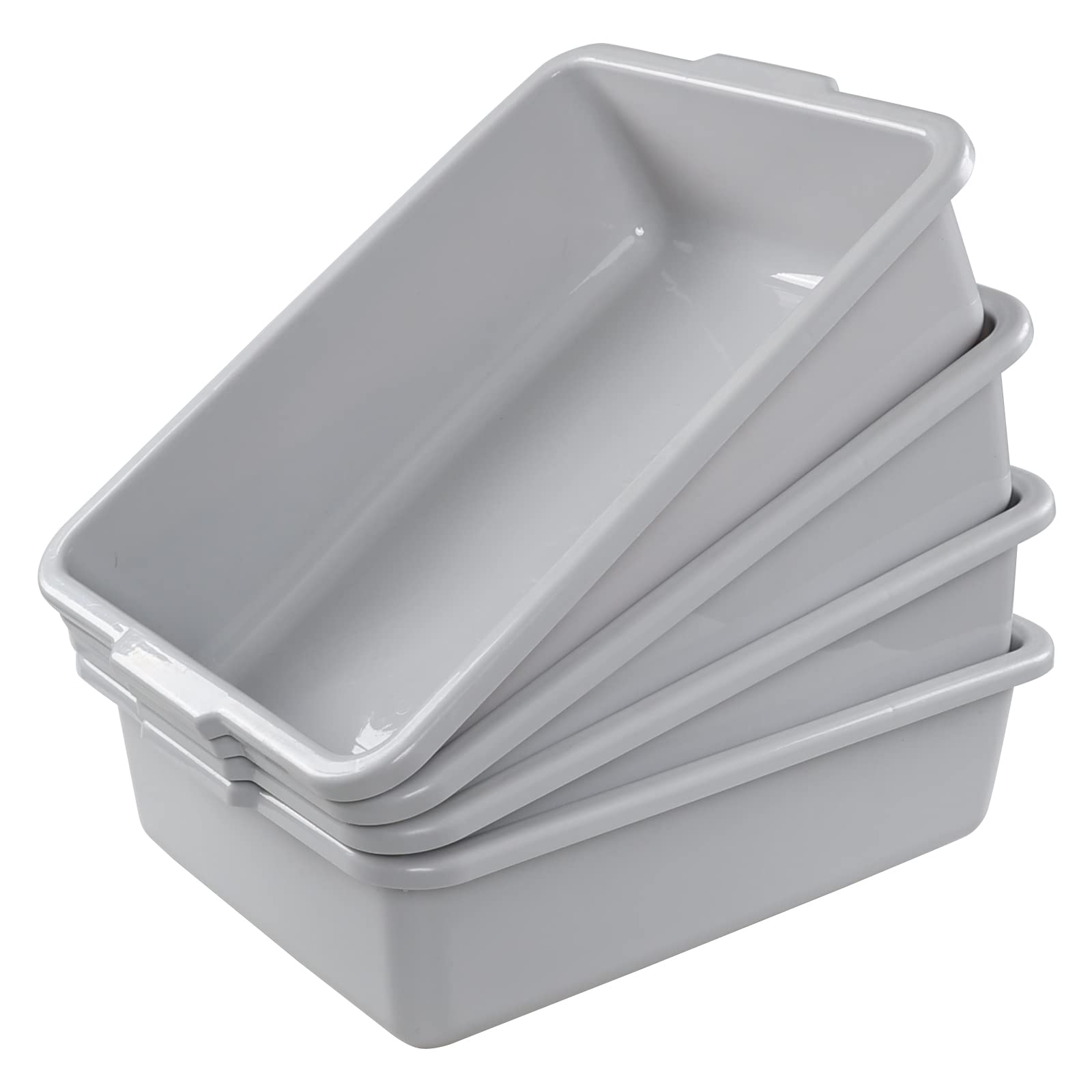 24L Plastic Commercial Bus Tubs - Heavy Duty Utility Bus Boxes 4 Pack for Restaurant, Catering & Food Service Storage