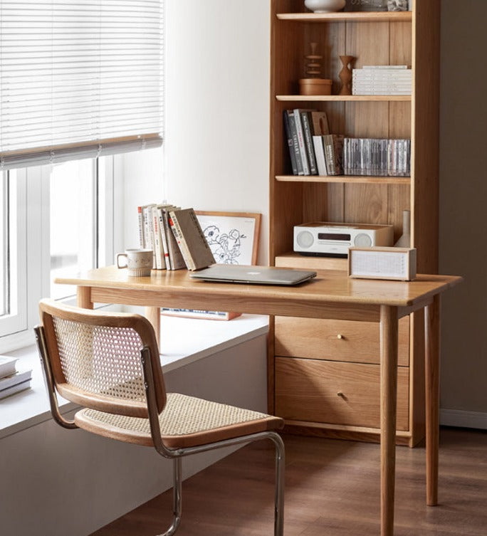 Premium Oak Solid Wood Office Desk - Bay Window Writing Desk for Home & Workspace - Perfect for Study, Work, and Home Office Use