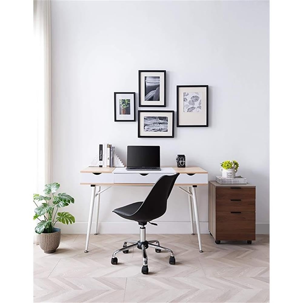 JJS Home Modern Computer Desk with Drawers - Sturdy Split Top Writing Desk, Spacious Workstation for Home Office, Bedroom or Study - Easy Assembly Contemporary White Desk for Work & Study