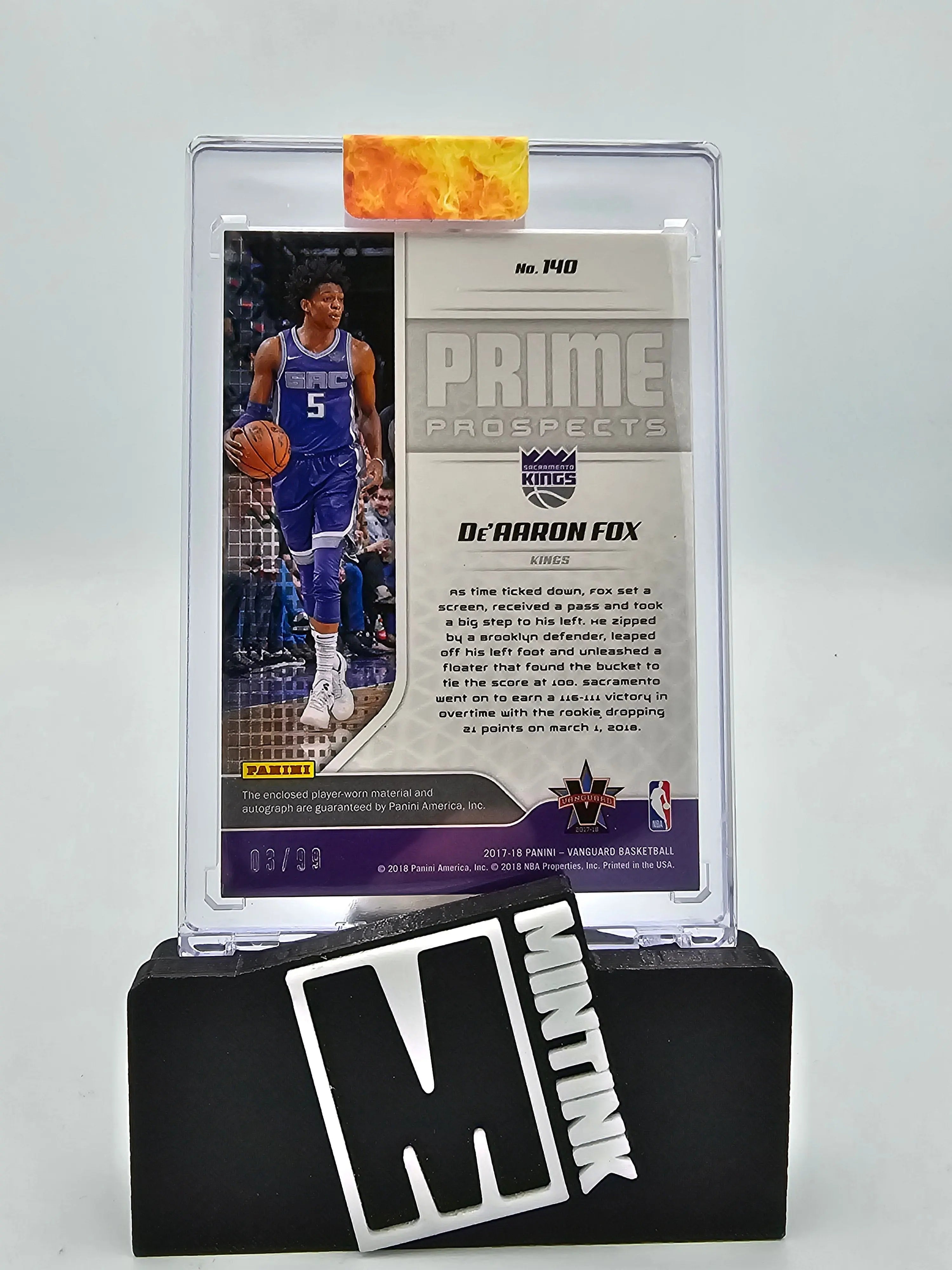 2017-18 Panini Vanguard Basketball De'Aaron Fox RC Prime Prospects Auto 03/99 #140 - Rare Rookie Card for NBA Collectors & Basketball Fans - Perfect for Trading, Investing, and Displaying in Your Sports Memorabilia Collection