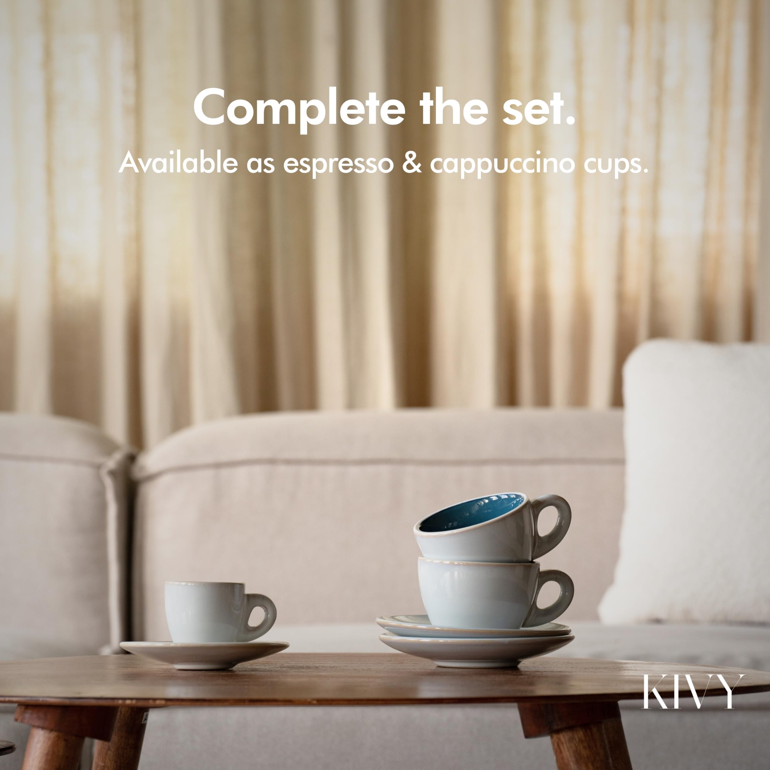 KIVY 4-Piece 3 oz Stoneware Espresso Cup Set with Saucers - Thick Walled Italian Style Coffee Mugs for Espresso Shots - Durable Ceramic Espresso Cups in Blue - Perfect for Home, Cafe, and Restaurant Use
