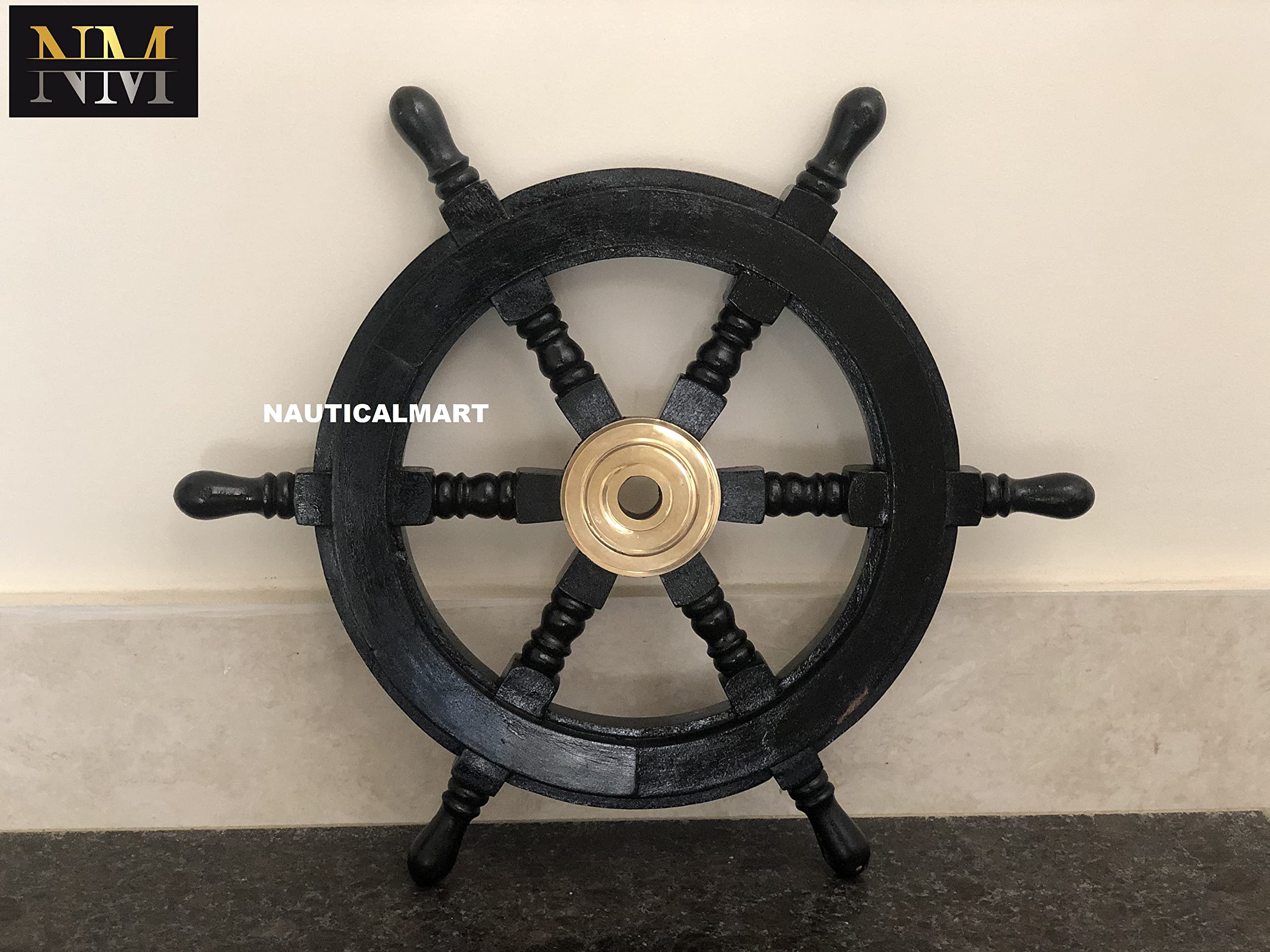 36 Inch Black Pirate Ship Wheel - Authentic Wooden Nautical Decor for Beach House, Garden & Home - Perfect Coastal Themed Gift for Pirates & Sailors