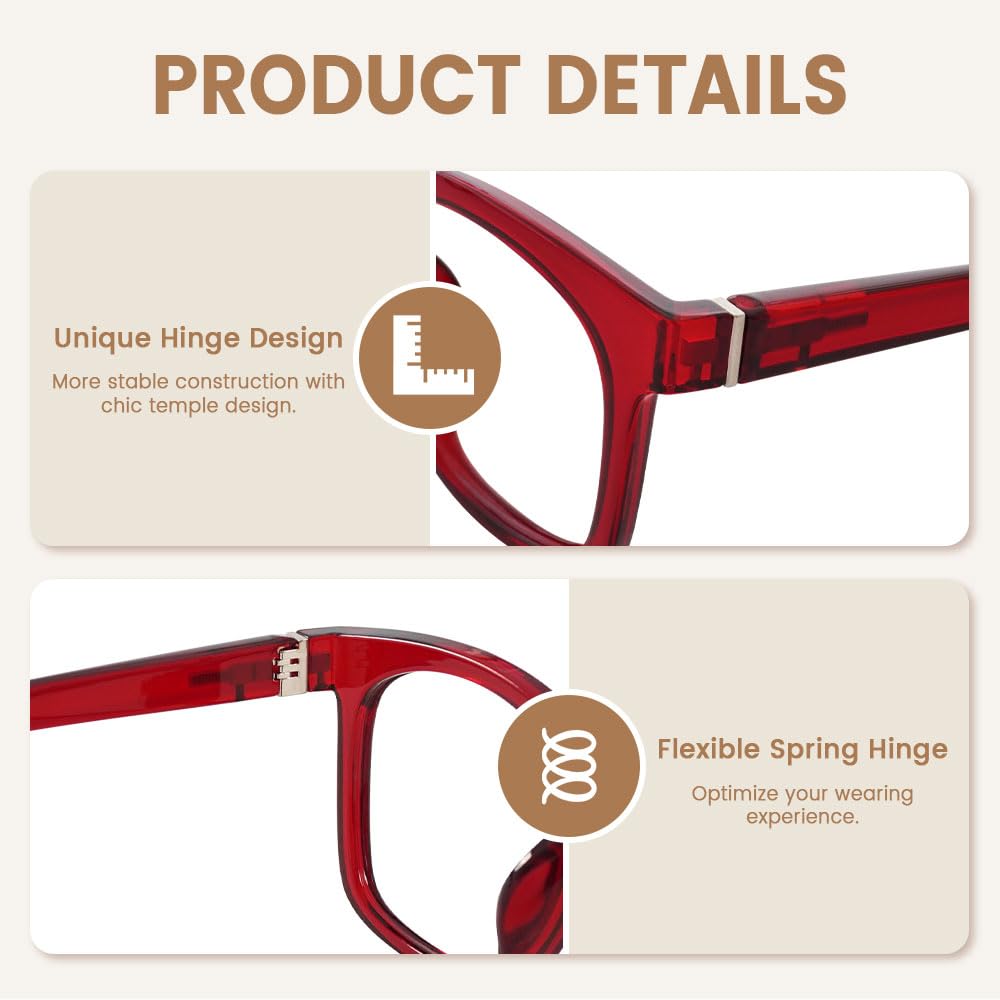JiSoo Women's Reading Glasses 2.75 Magnification - Oversized Designer Readers with Spring Hinge for Women (Red) - Perfect for Reading Books, Crafts & Computer Work
