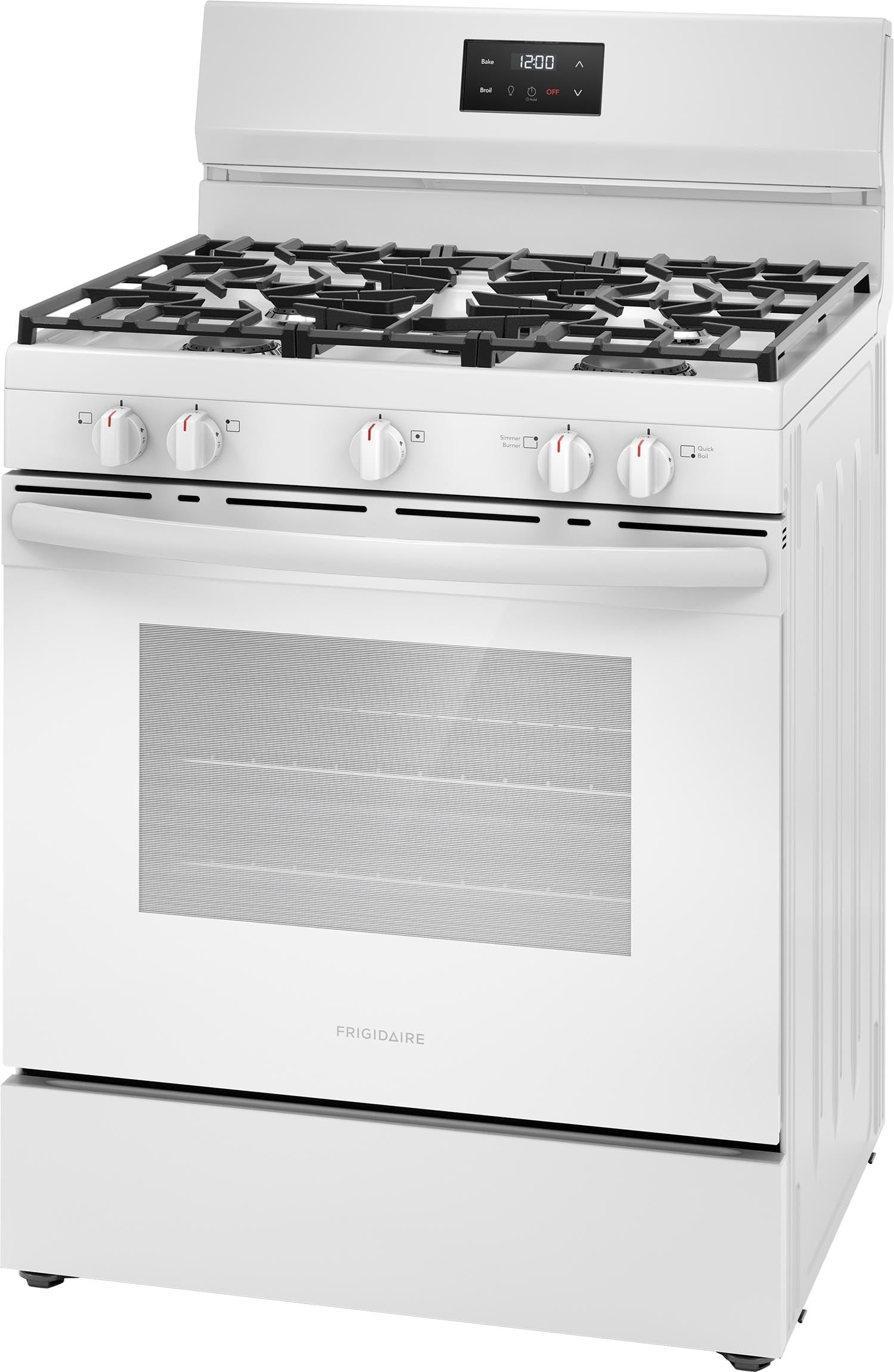 Frigidaire FCRG3052BW 30-Inch White Gas Range - 5.1 Cu. Ft Capacity, 4 Sealed Burners, Continuous Grates - Perfect for Family Kitchens & Home Chefs