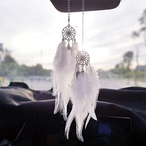 Handmade Zcargel Feather Dream Catcher Pendant - Boho Car Rearview Mirror Decor, Creative Grid Design for Home & Car Accessories | Perfect for Gifts, Meditation Spaces & Road Trip Vibes