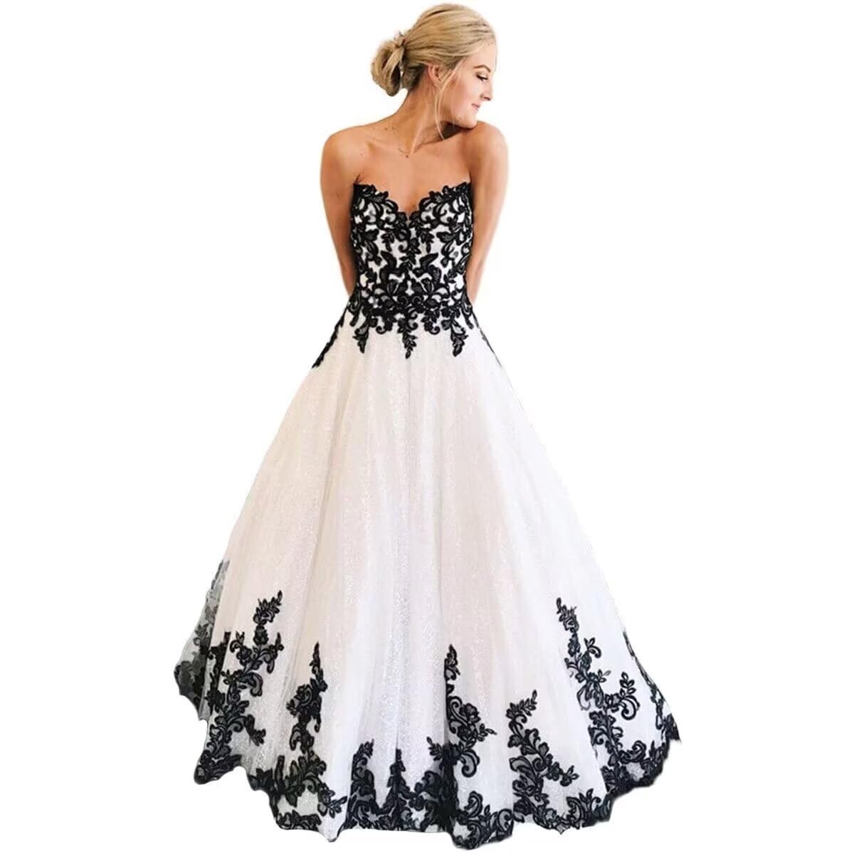 Zhangyo Gothic Black Lace Wedding Dress - Strapless Tulle Bridal Gown with Train & Sweetheart Neckline | Perfect for Gothic Weddings, Dark Romance Themes & Alternative Bridal Fashion