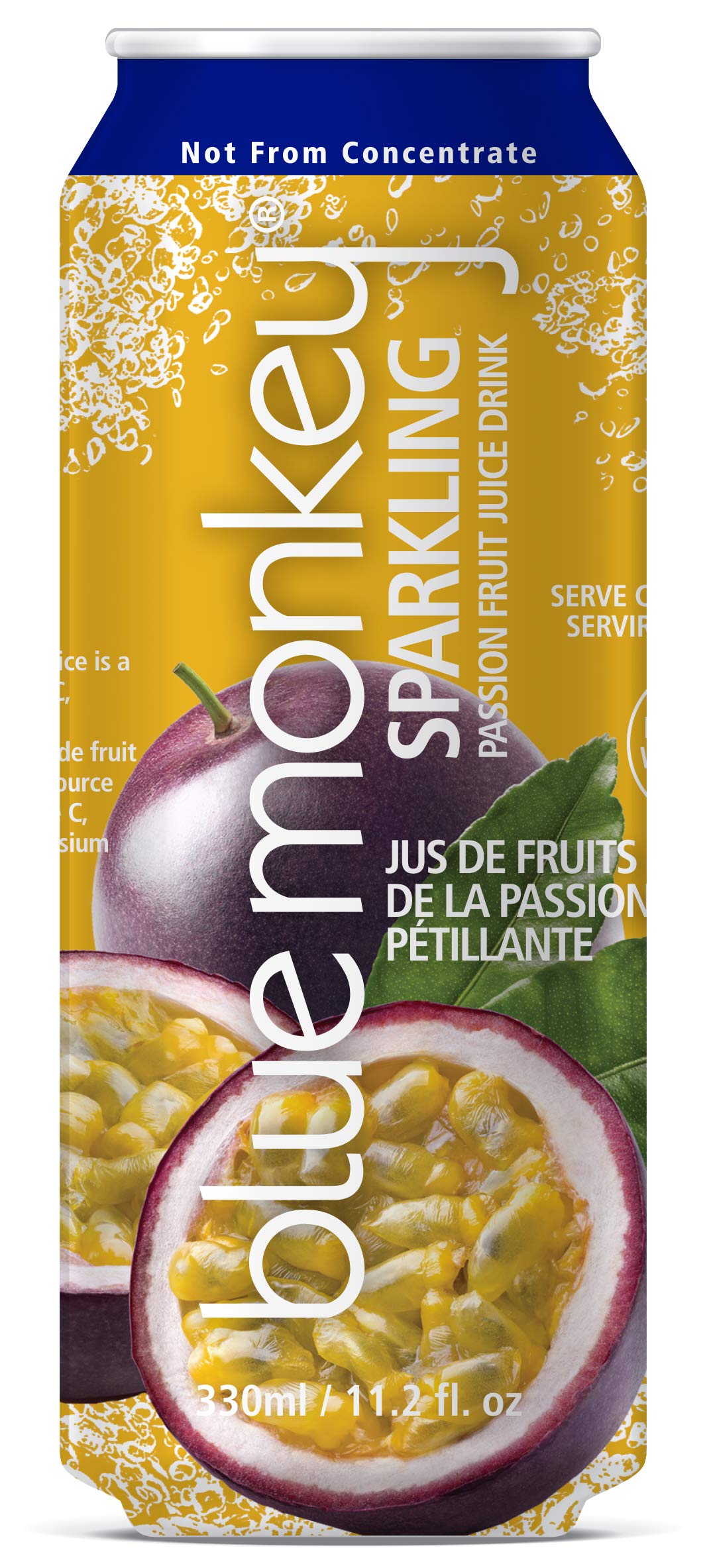 Blue Monkey Sparkling Juice - 55% Passion Fruit Flavor, Pack of 12 | Refreshing Tropical Beverage for Parties, Picnics & Healthy Hydration
