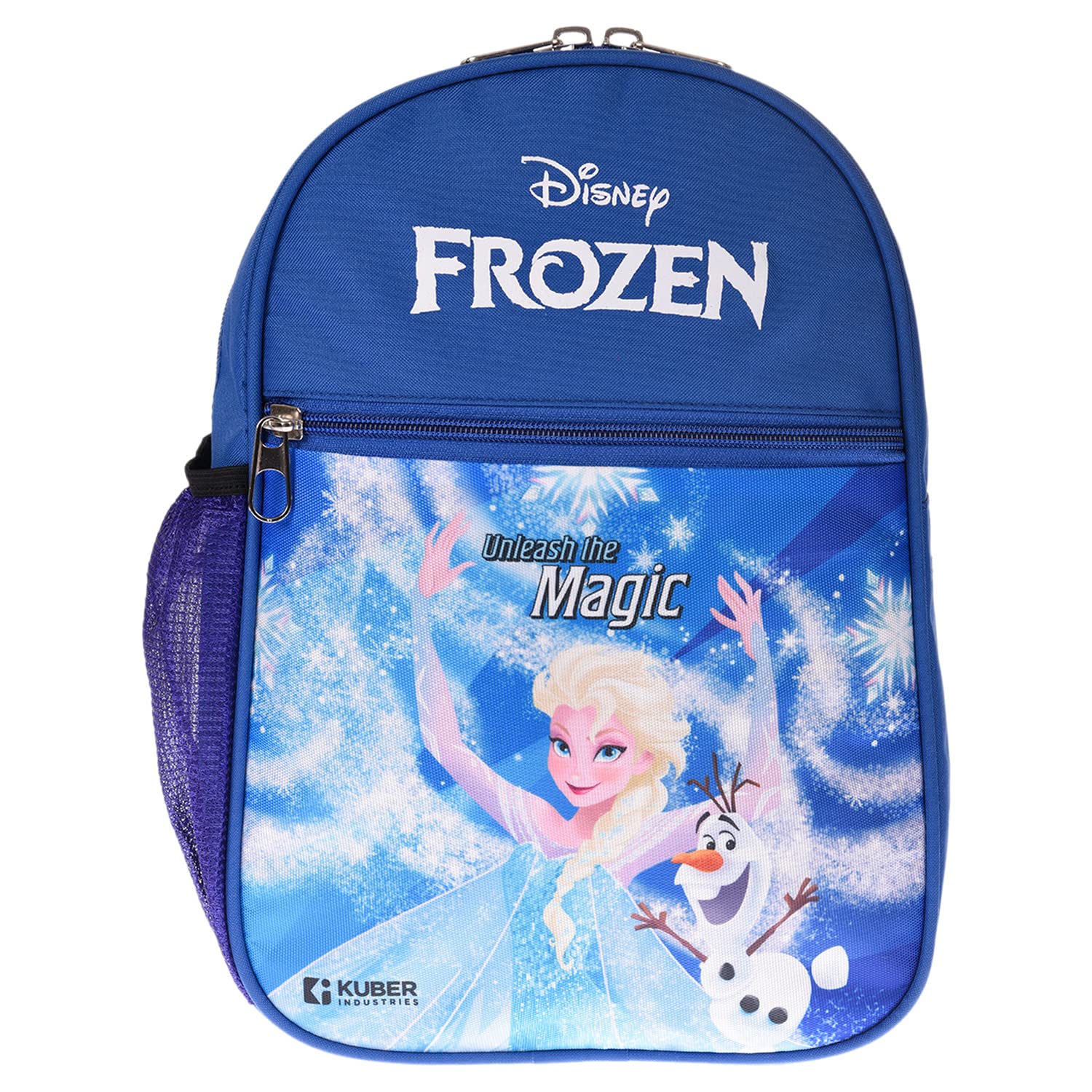 Disney Frozen Kids School Backpack - 2 Compartment Blue Rexine Bookbag for Girls with Zipper Closure | Perfect for Elementary School, Daycare & Travel Accessories