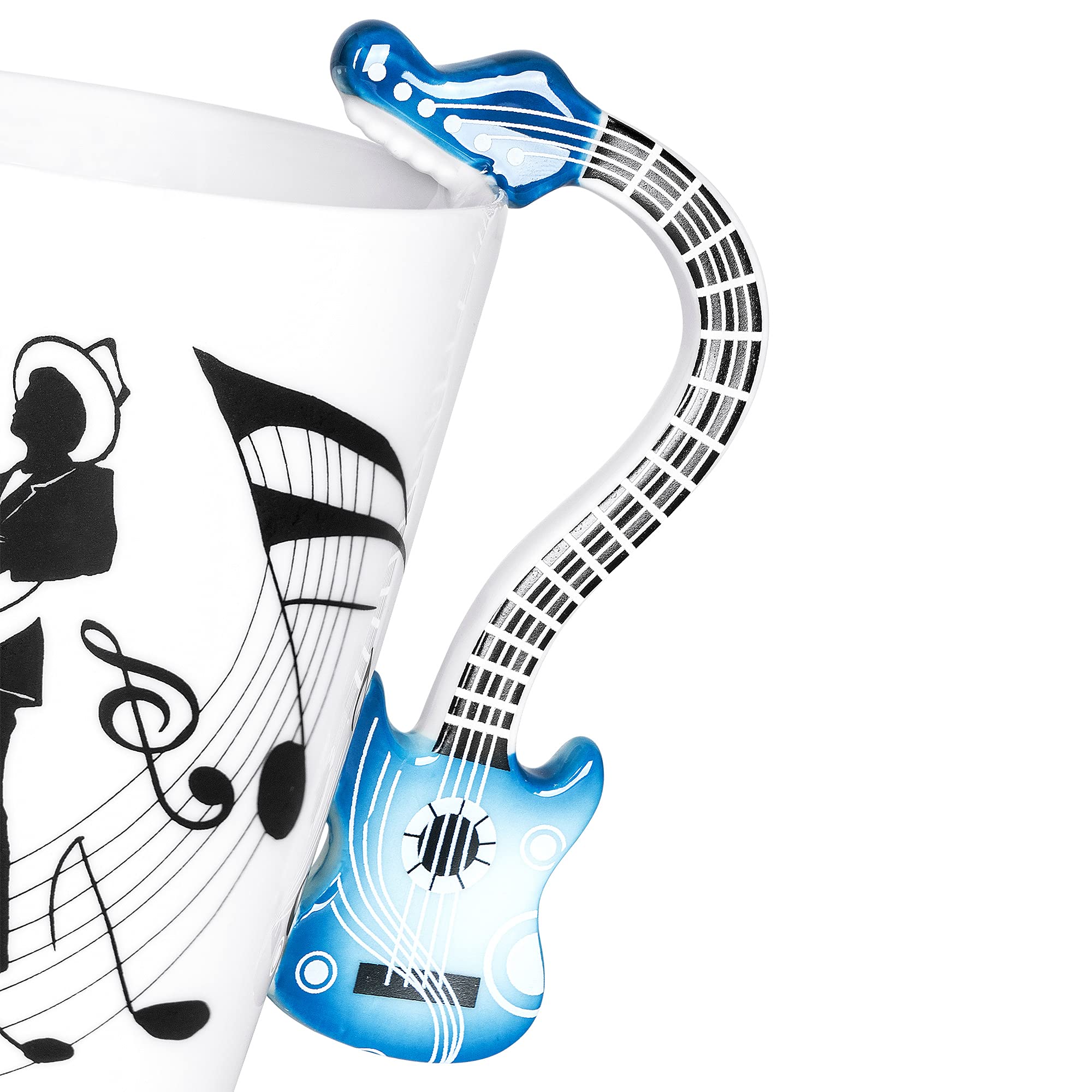 13.5 oz Guitar Shaped Coffee Mug - Perfect Music Gift for Guitar Players & Musicians - Ceramic Cup for Guitar Lovers - Ideal Birthday & Christmas Present for Men & Women (Blue) - Great for Coffee, Tea or Office Desk Decor