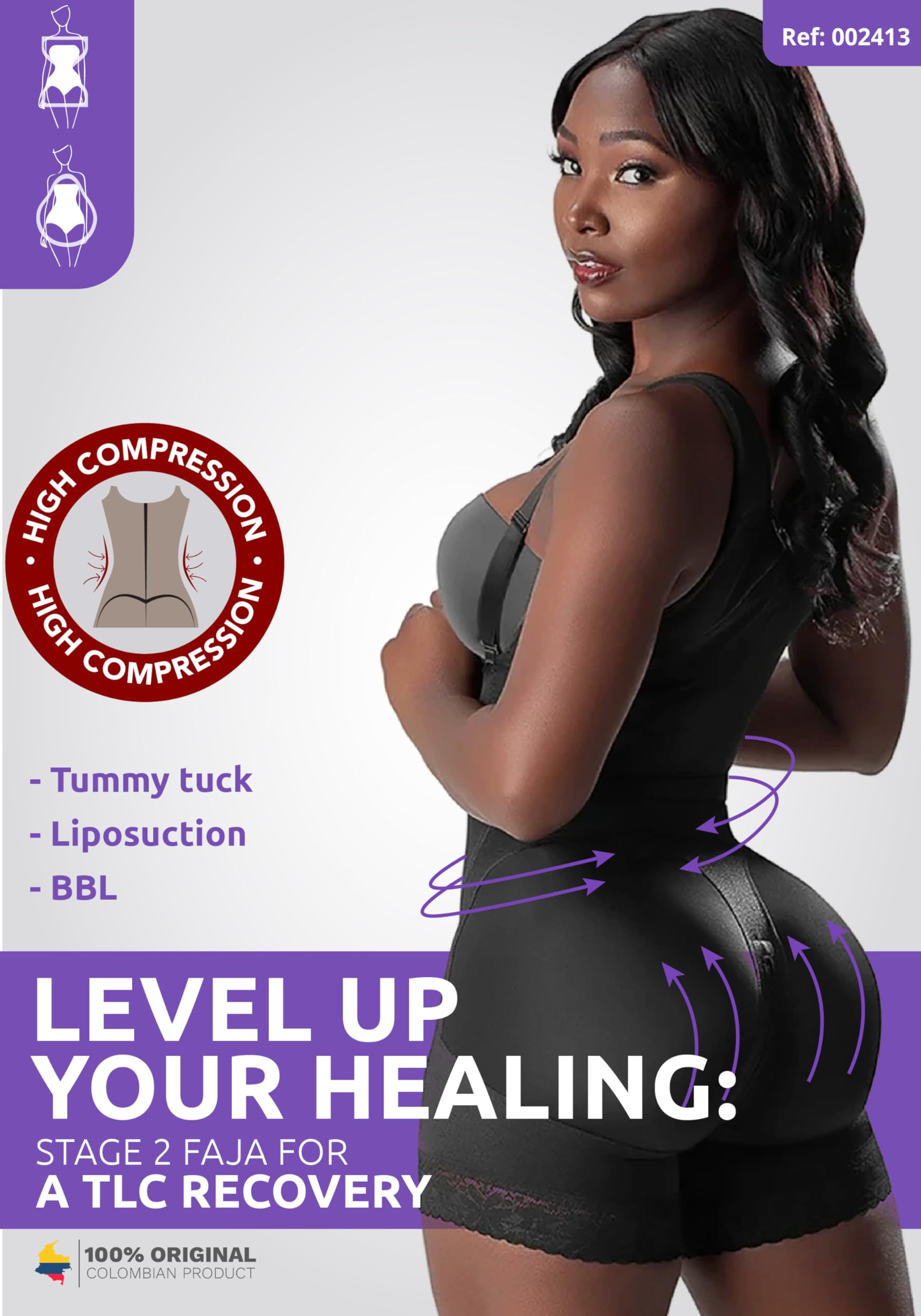 Snatched Body - Women's Stage 2 Colombian Faja Shapewear Without Bra - Post-Surgery BBL Garment - Waist Trainer & Body Shaper for Tummy Control - Perfect for Postpartum Recovery & Weight Loss