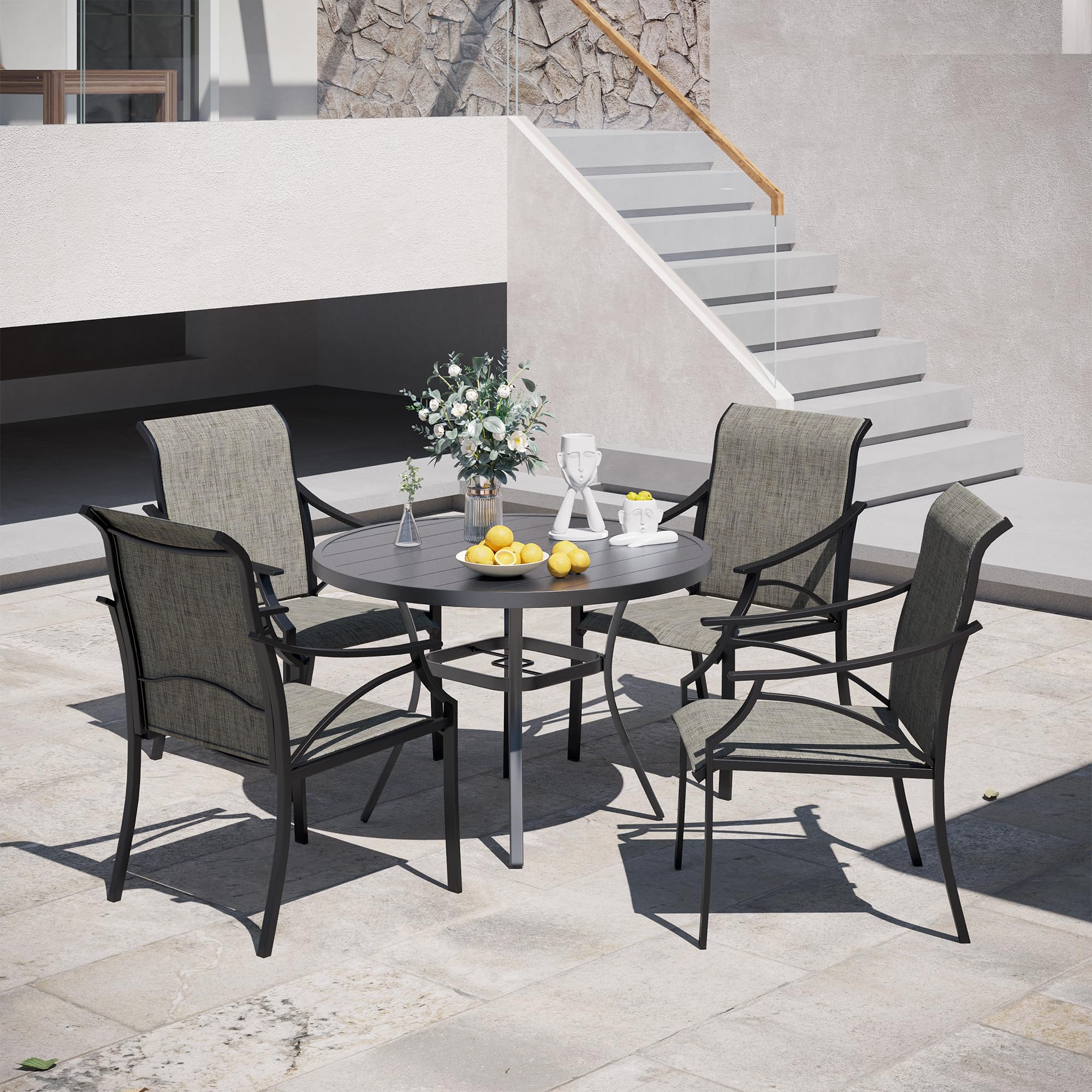 VICLLAX 41.7 Inch Round Outdoor Dining Table for 4 People - Weather-Resistant Metal Patio Table with 1.57 Inch Umbrella Hole - Perfect for Garden, Backyard, Porch, and Poolside Entertaining (Dark Grey)