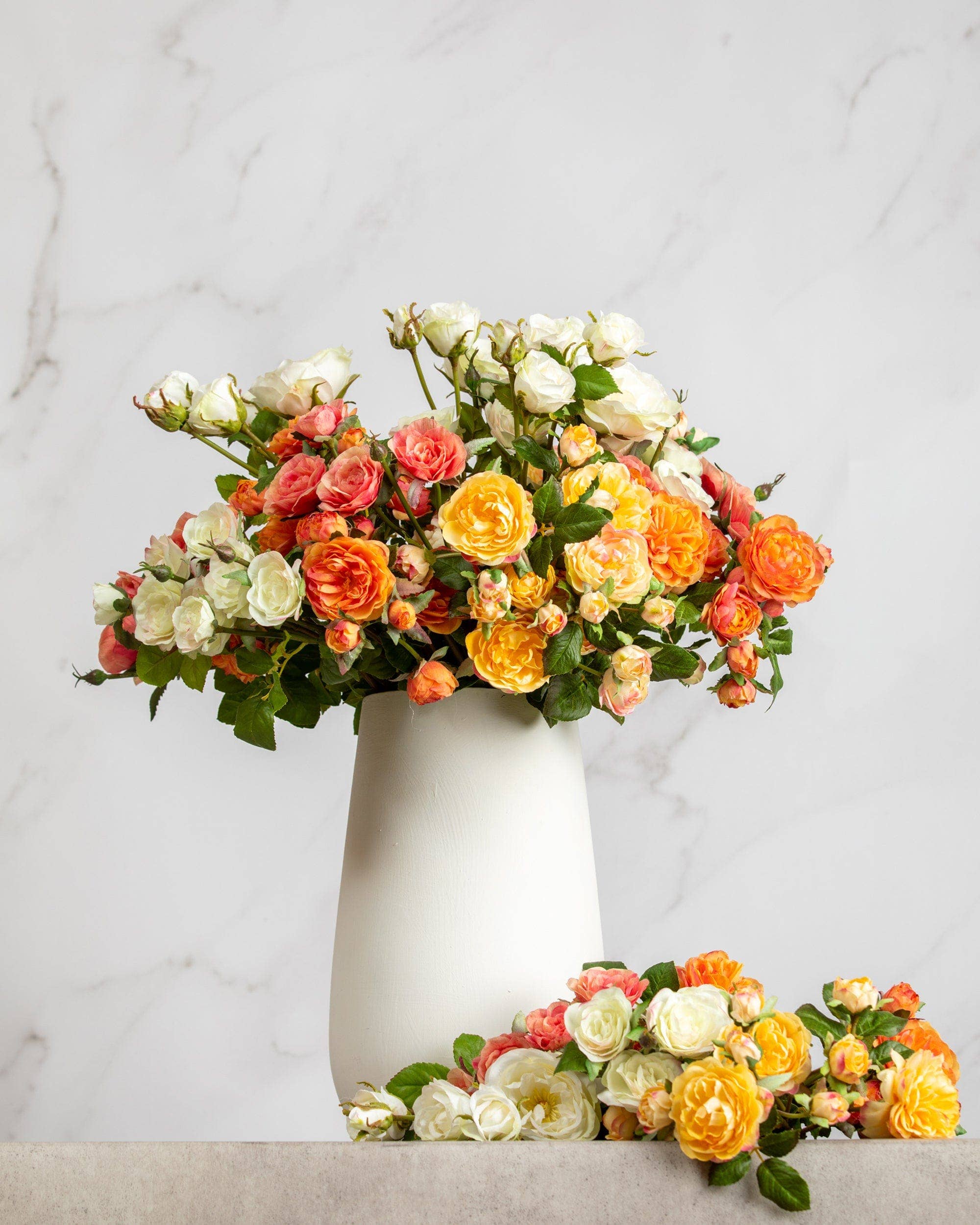 Artificial White Floribunda Rose Spray 19