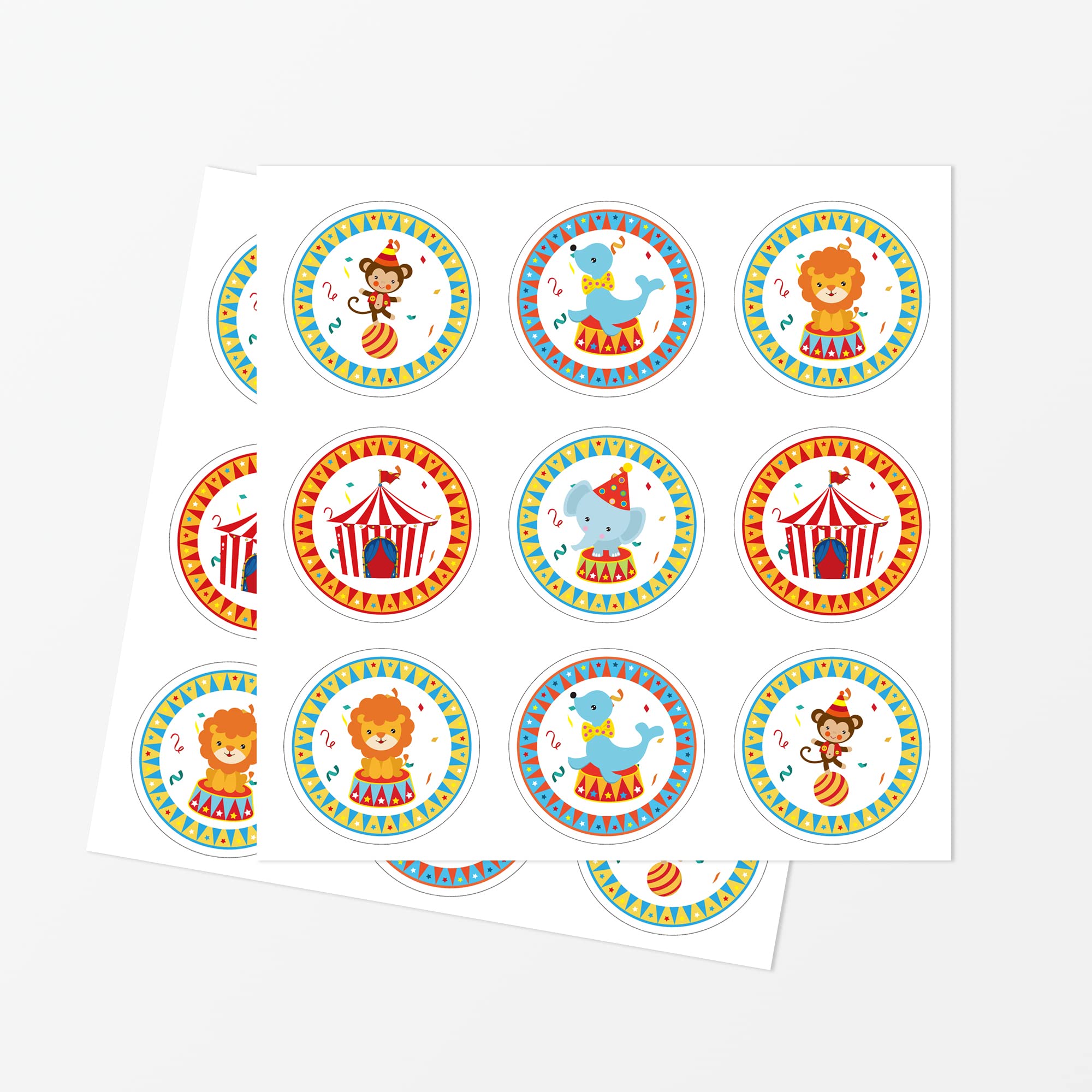 SWYOUN 180PCS Carnival Circus Party Stickers - Colorful Birthday Party Decorations, Baby Shower Supplies & Candy Stickers for Kids - Perfect for DIY Scrapbooking, Gift Wrapping & Party Favors