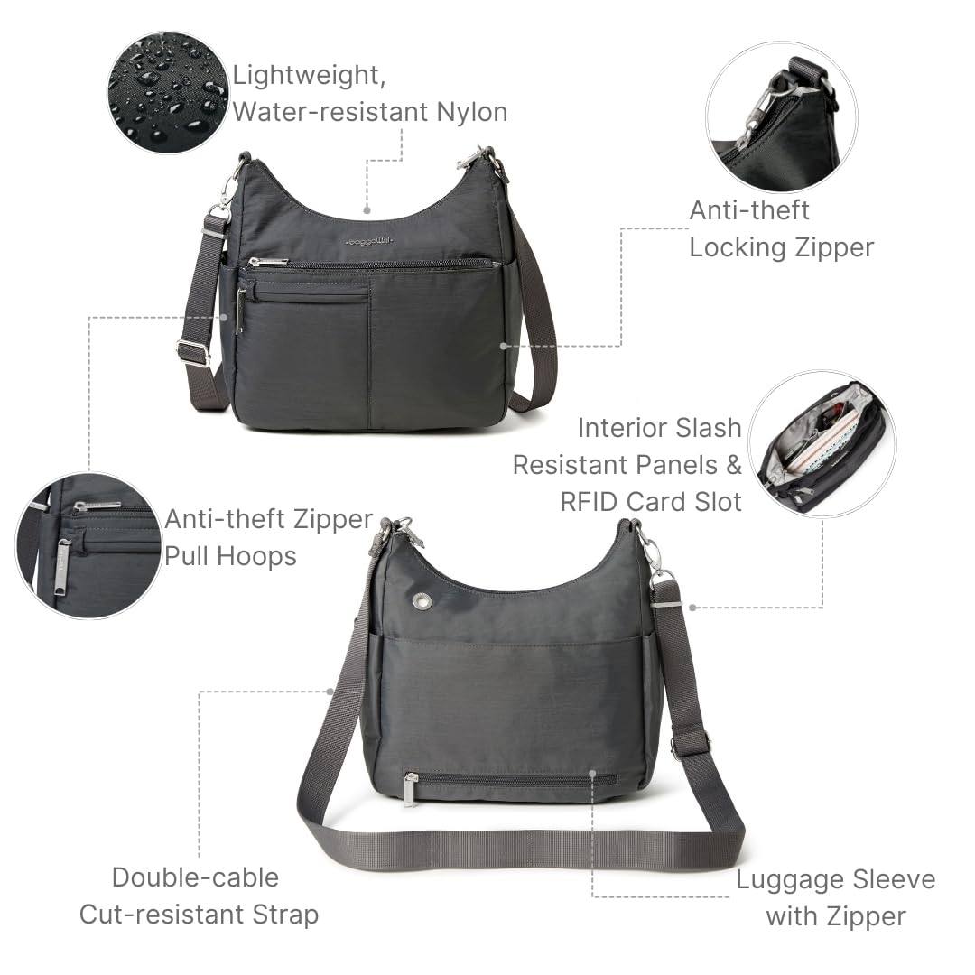 Baggallini Securtex Anti-Theft Crossbody Bag for Women - RFID Blocking, Lightweight Travel Purse for Shopping, Commuting & Daily Use