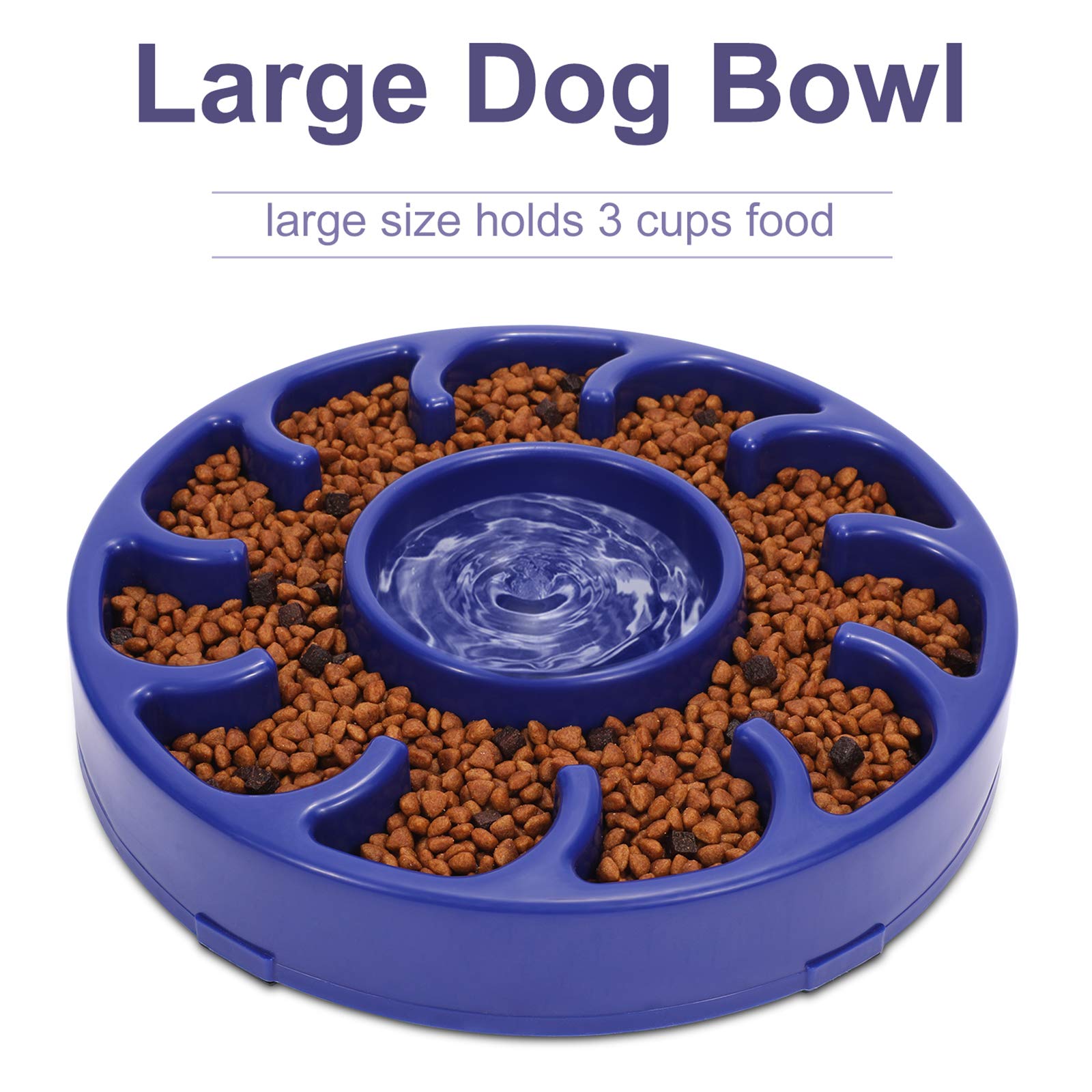 JASGOOD Slow Feeder Dog Bowl for Large Dogs - Anti-Gulping Pet Food Dish to Prevent Bloat & Improve Digestion - Slow Eating Bowl for Fast Eaters (Dark Blue) - Perfect for Mealtime Portion Control & Healthy Eating Habits