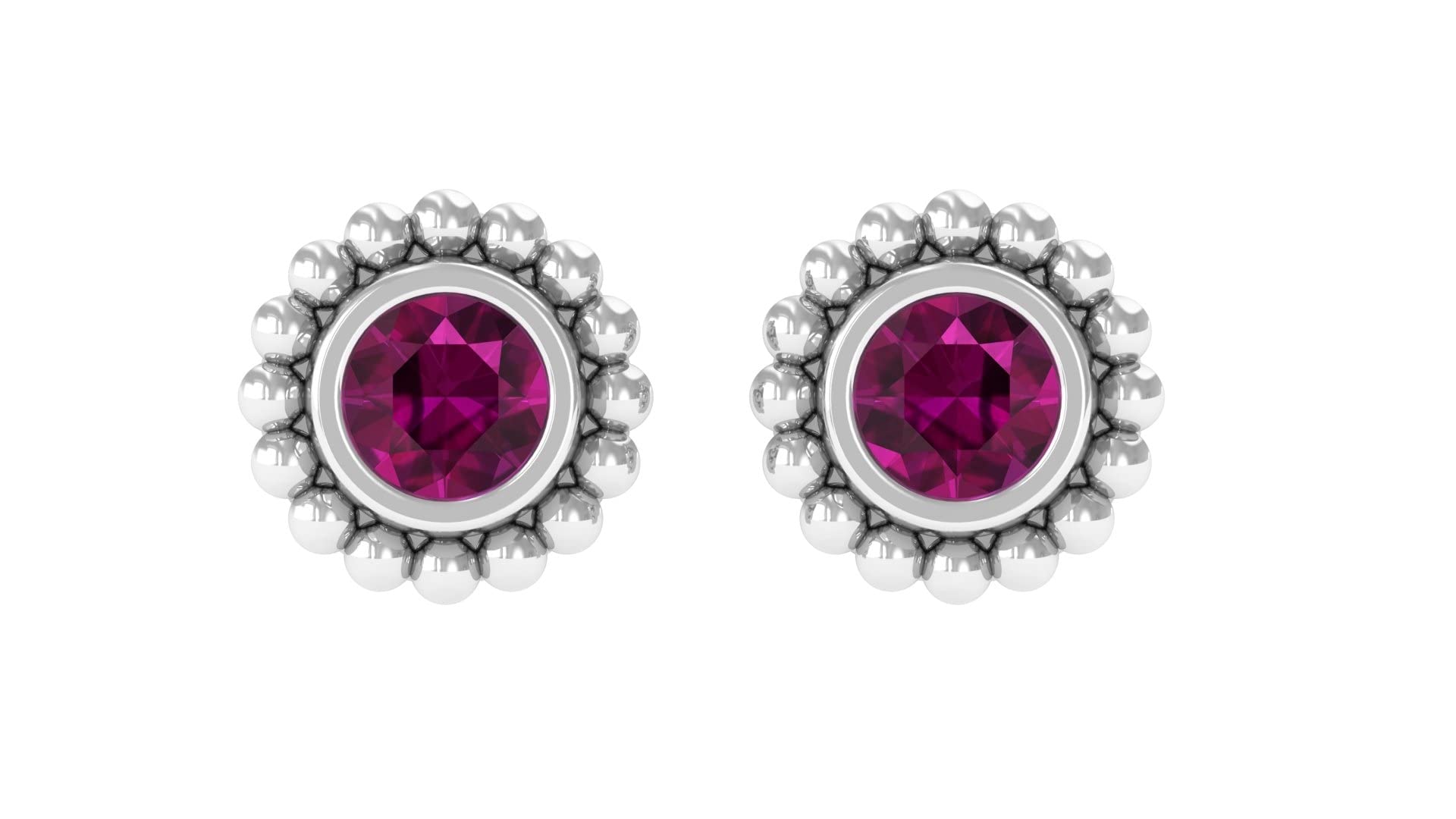 14K Solid Gold Rhodolite Stud Earrings | Bezel Set June Birthstone Jewelry | Red Garnet Earrings for Women | Perfect Gift for Anniversary, Birthday & Special Occasions