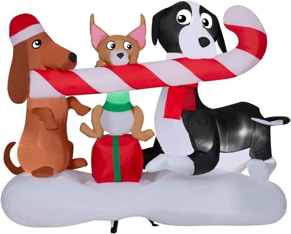4.5' Airblown® Inflatable Christmas Puppies with Candy Cane - Outdoor Holiday Yard Decoration for Xmas Party & Home Decor