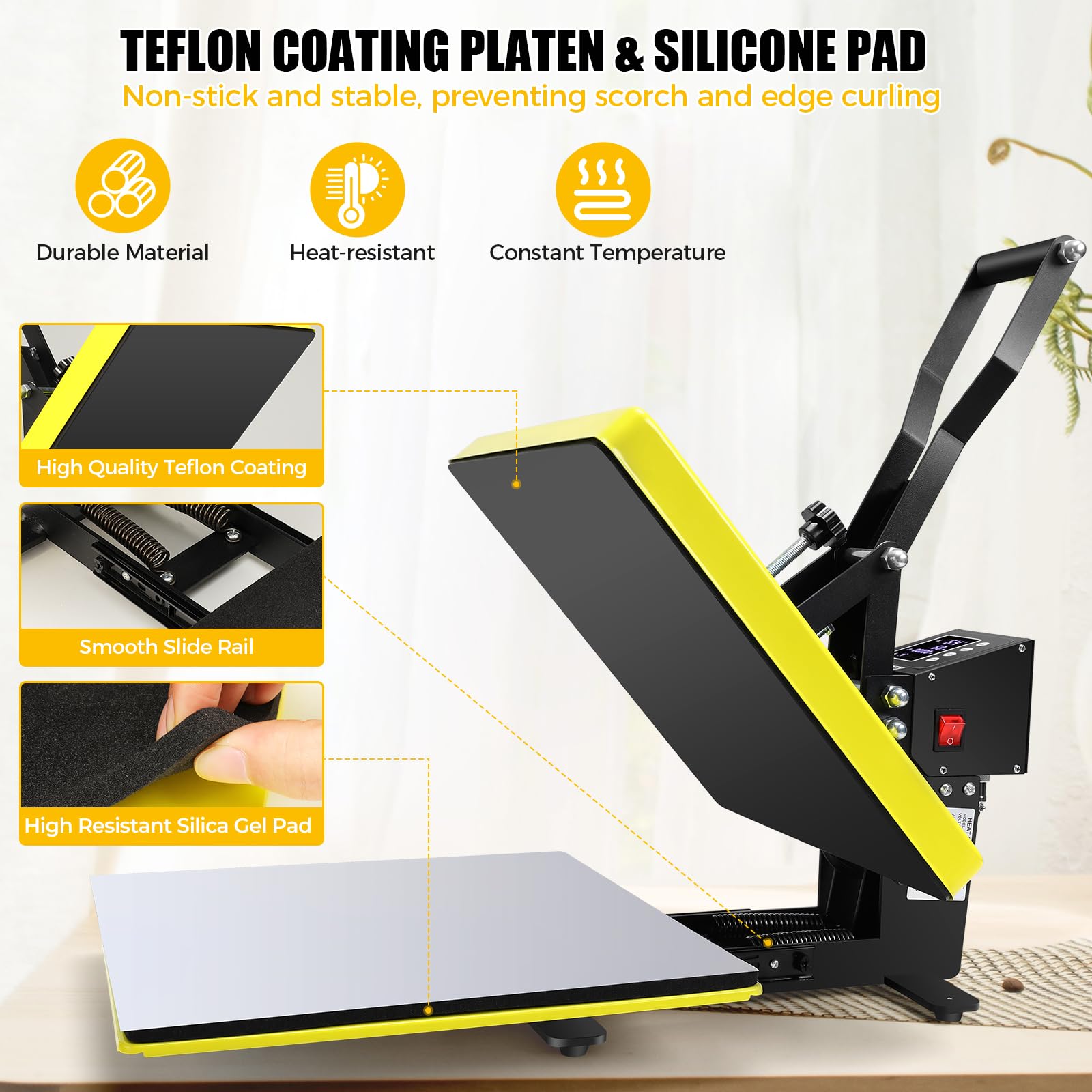 Whubefy 15x15 Clamshell Heat Press Machine - Digital Industrial Sublimation Printer for T-Shirts, Bags, Mouse Pads & Heat Transfer Vinyl - Dual-Tube Fast Heating with Slide Out Design | Perfect for Home Business, DIY Crafts & Custom Apparel Printing